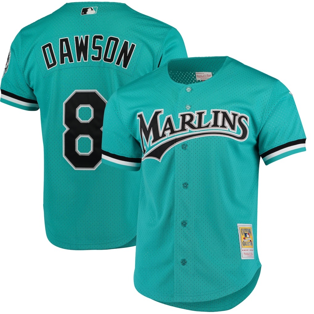 Andre Dawson Florida Marlins Mitchell & Ness Cooperstown Collection Mesh Batting Practice Button-Up Jersey - Teal-1