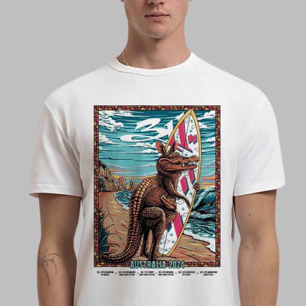 311 Australia 2024 Tour Poster Crocodile Surfing Art T-Shirt 311 Merch Gifts For Rock Lovers-1 311 Australia 2024 Tour Poster Crocodile Surfing Art T-Shirt 311 Merch Gifts For Rock Lovers-1