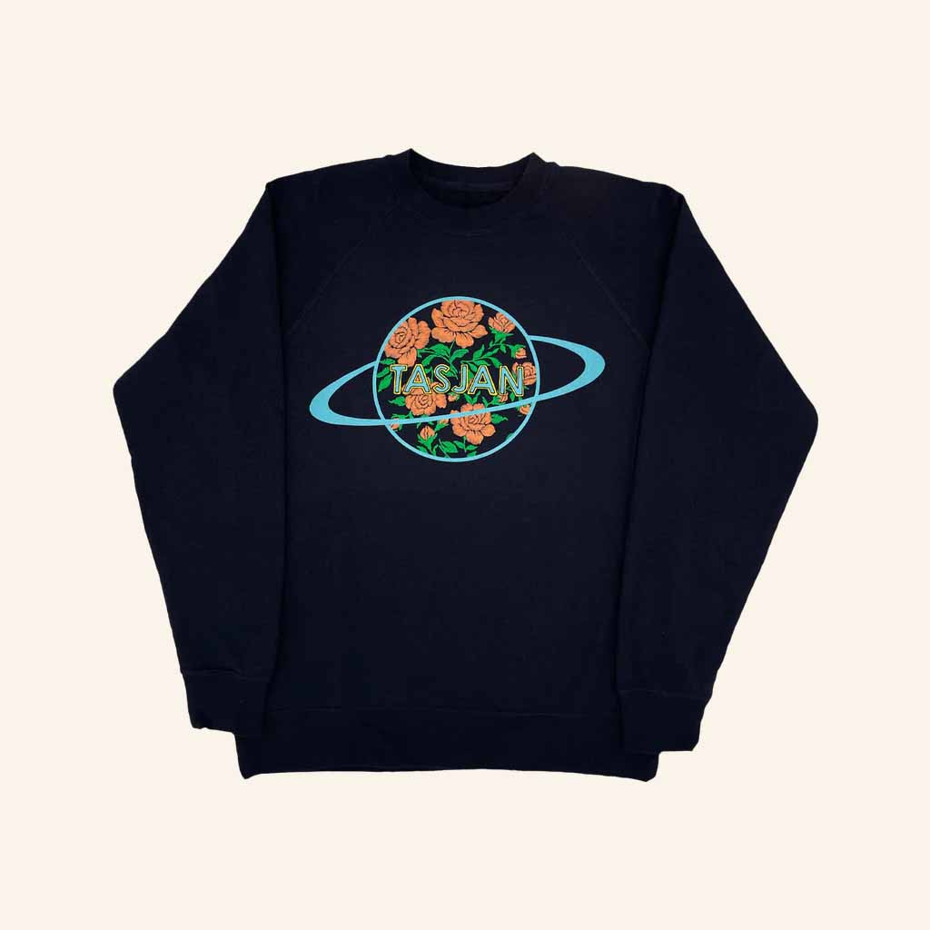 Aaron Lee Tasjan Merch Space Floral Navy Sweatshirt Gifts For Music Fans-1