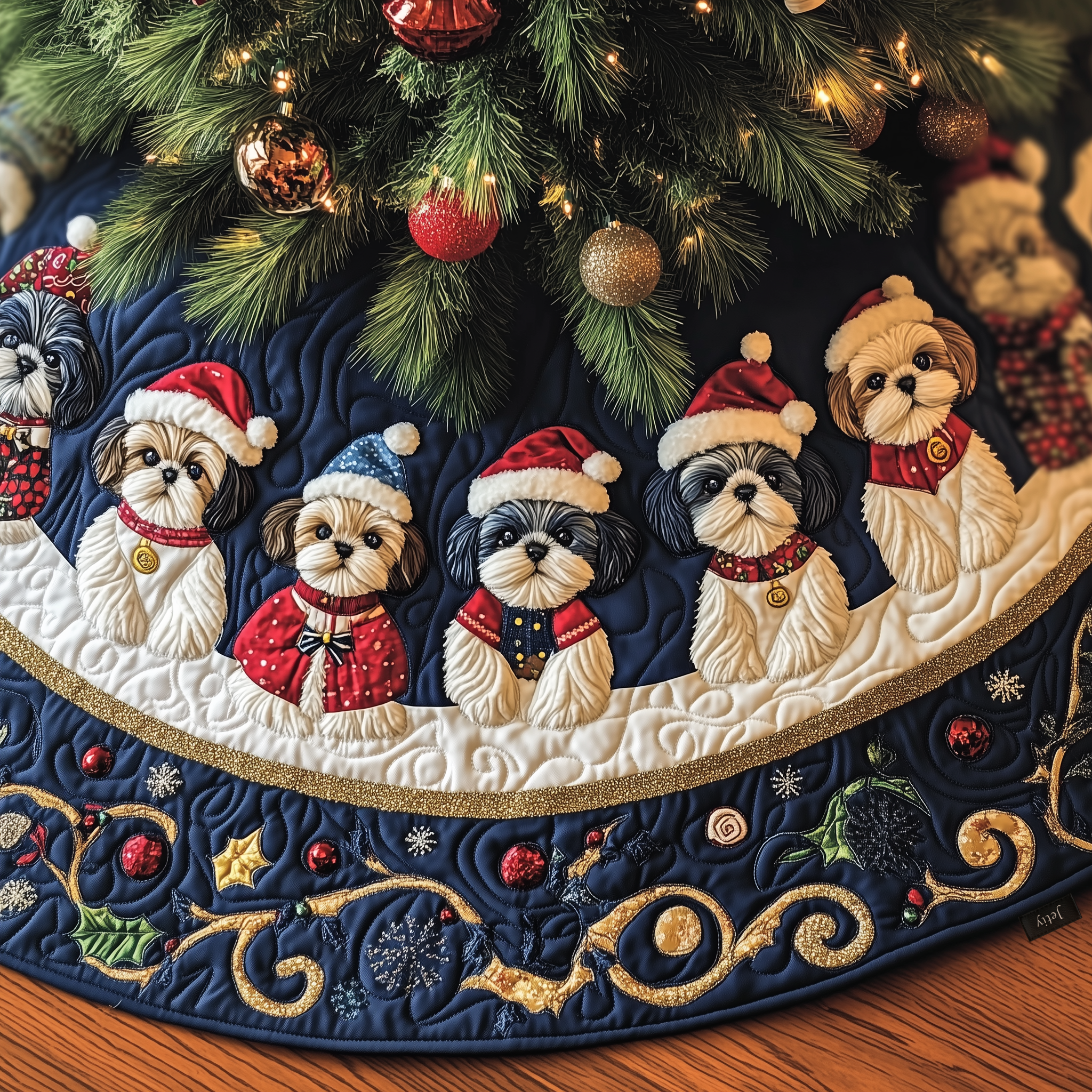 Adorable Christmas Shih Tzu Quilted Tree Skirt Xmas Tree Base Cover Decorations Christmas Best Gifts For Shih Tzu Owners-1 Adorable Christmas Shih Tzu Quilted Tree Skirt Xmas Tree Base Cover Decorations Christmas Best Gifts For Shih Tzu Owners-1