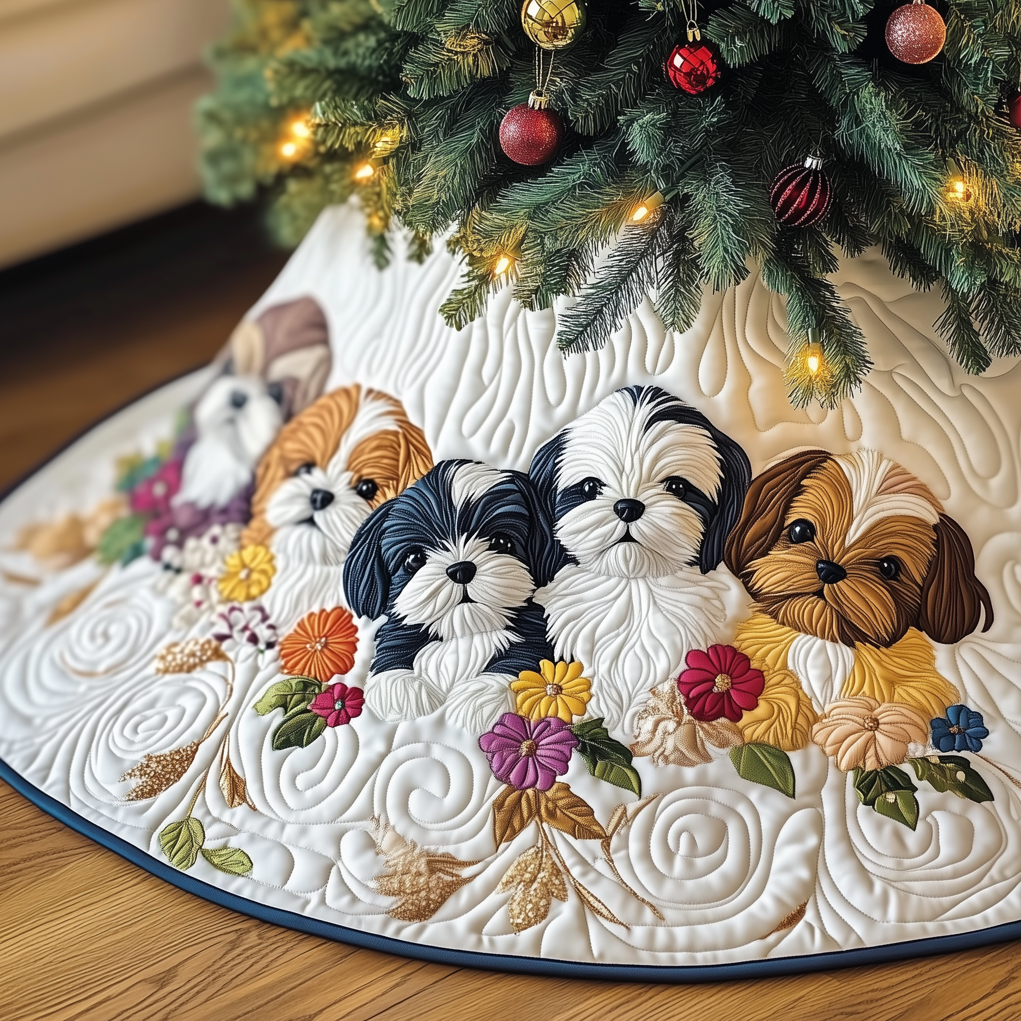 Adorable Shih Tzu Quilted Tree Skirt Tree Surround Christmas Decorations Shih Tzu Merchandise Themed Gifts-1 Adorable Shih Tzu Quilted Tree Skirt Tree Surround Christmas Decorations Shih Tzu Merchandise Themed Gifts-1