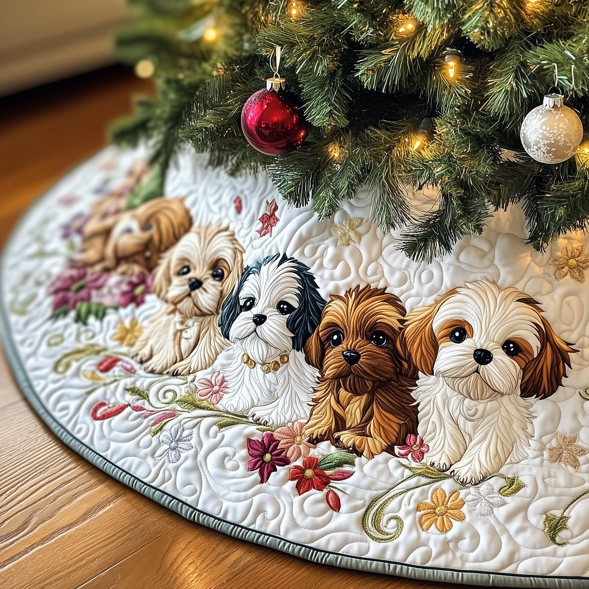 Adorable Shih Tzu Quilted Tree Skirt Xmas Tree Base Cover Decorations Christmas Best Gifts For Shih Tzu Owners-1 Adorable Shih Tzu Quilted Tree Skirt Xmas Tree Base Cover Decorations Christmas Best Gifts For Shih Tzu Owners-1