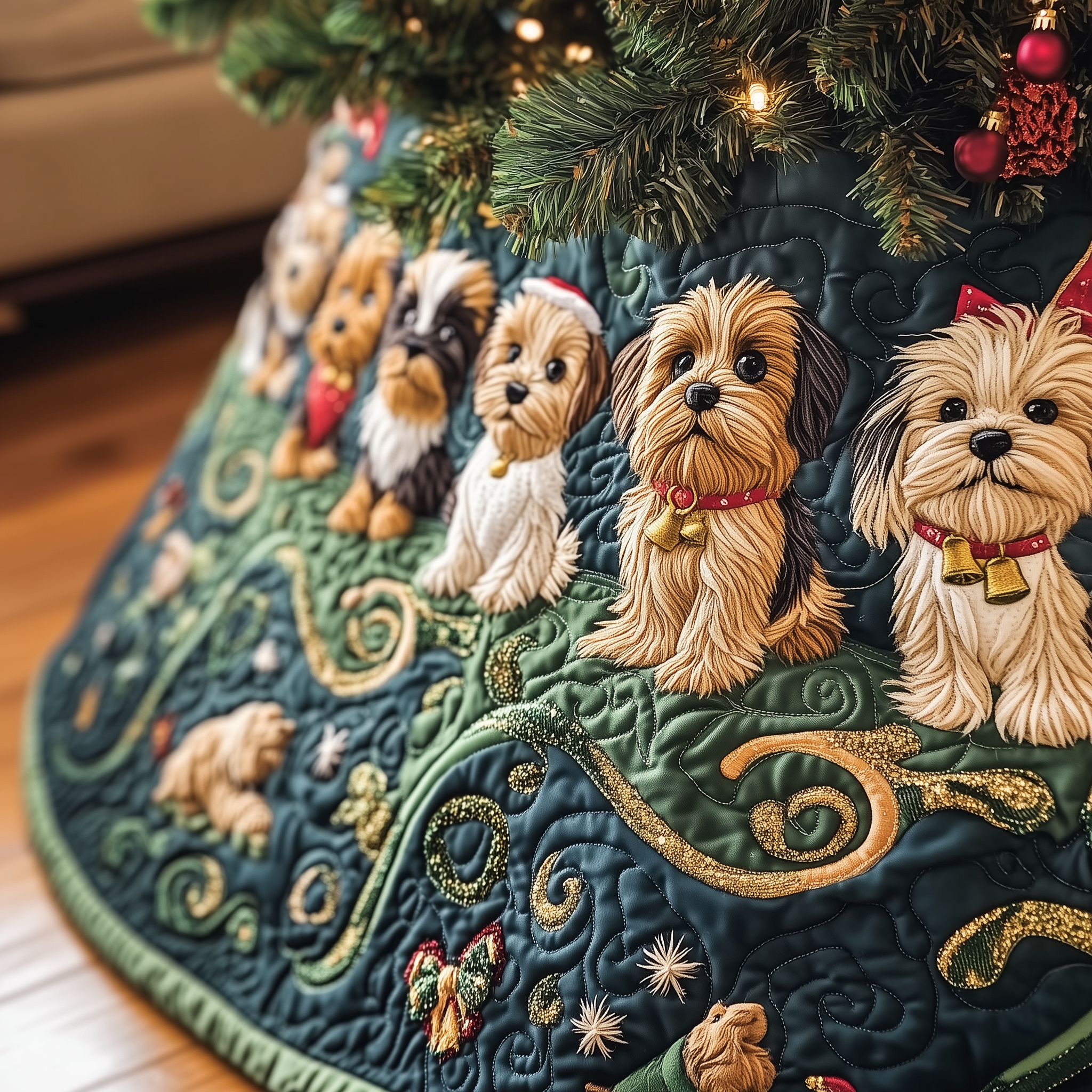 Adorable Yorkshire Terrier Quilted Tree Skirt Cute Hoilday Xmas Tree Skirt Christmas Yorkshire Gifts For Him Her-1 Adorable Yorkshire Terrier Quilted Tree Skirt Cute Hoilday Xmas Tree Skirt Christmas Yorkshire Gifts For Him Her-1