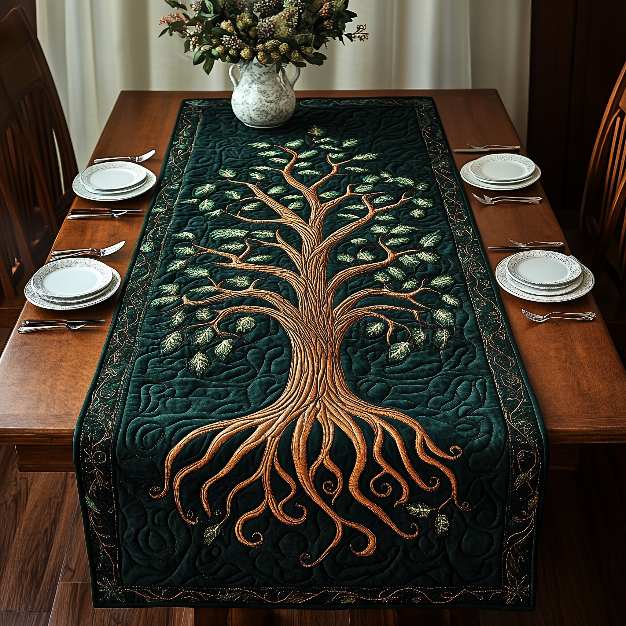 Ancient Celtic Tree Of Life Quilted Table Runner Good Valentine's Day Gifts-1