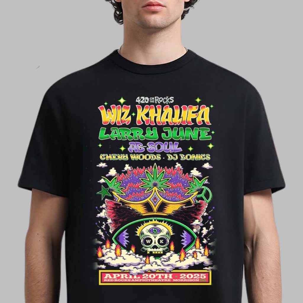 Annual 420 On The Rocks With Wiz Khalifa Larry June AB Soul Chevy Woods And DJ Bonics At Red Rocks Amphitheatre In Morrison On April 20 2025 T-Shirt Gift Ideas For Him-1