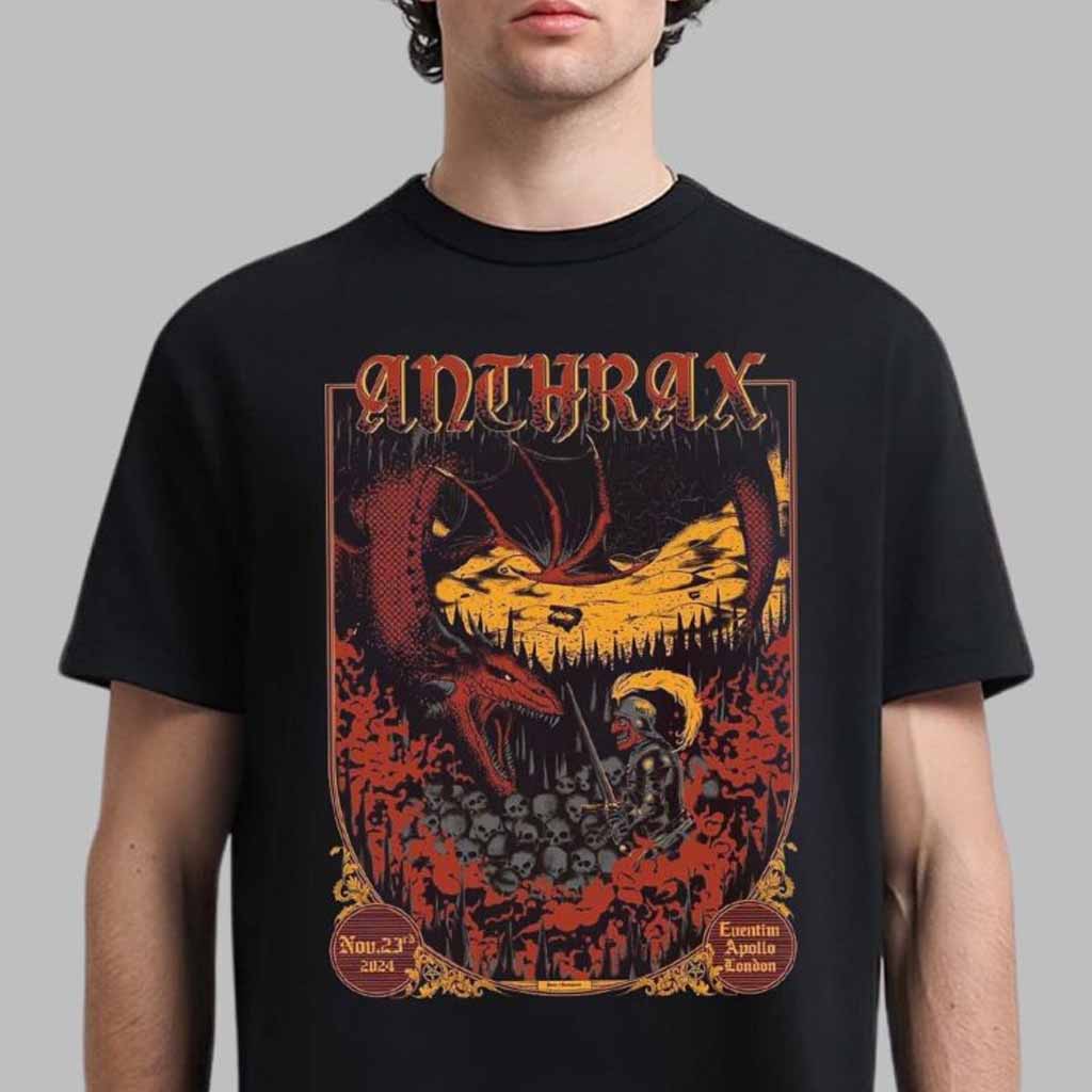 Anthrax Poster For Show In London UK At Eventim Apollo London On November 23 2024 The Knight Versus Dragon Art T-Shirt Gifts For Him-1