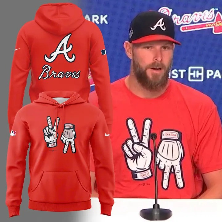 Atlanta Braves Peace Up A Town Down Hoodie Red ASL Hand Signs Baseball Fan Merch Gifts-1