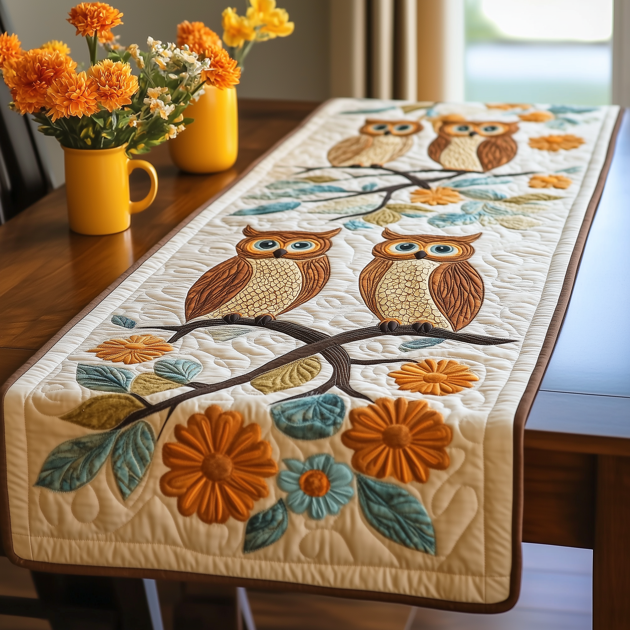 Autumn Owl Symphony Quilted Table Runner Cute Modern Table Runner Owl Items For Gifts-1 Autumn Owl Symphony Quilted Table Runner Cute Modern Table Runner Owl Items For Gifts-1