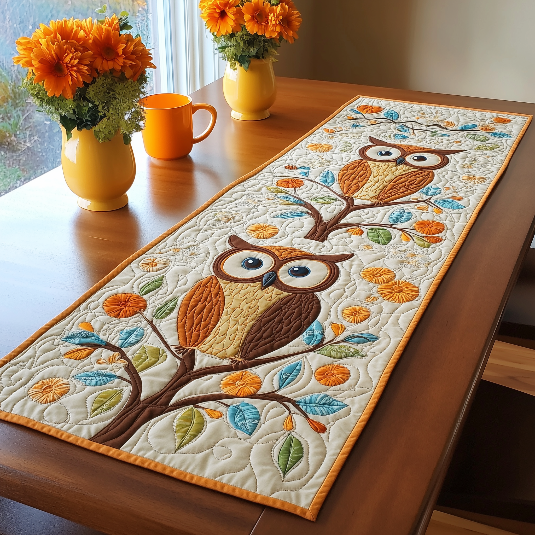 Autumn Owl Symphony Quilted Table Runner Dinning Modern Table Runner Owl Items For Gifts Christmas-1 Autumn Owl Symphony Quilted Table Runner Dinning Modern Table Runner Owl Items For Gifts Christmas-1