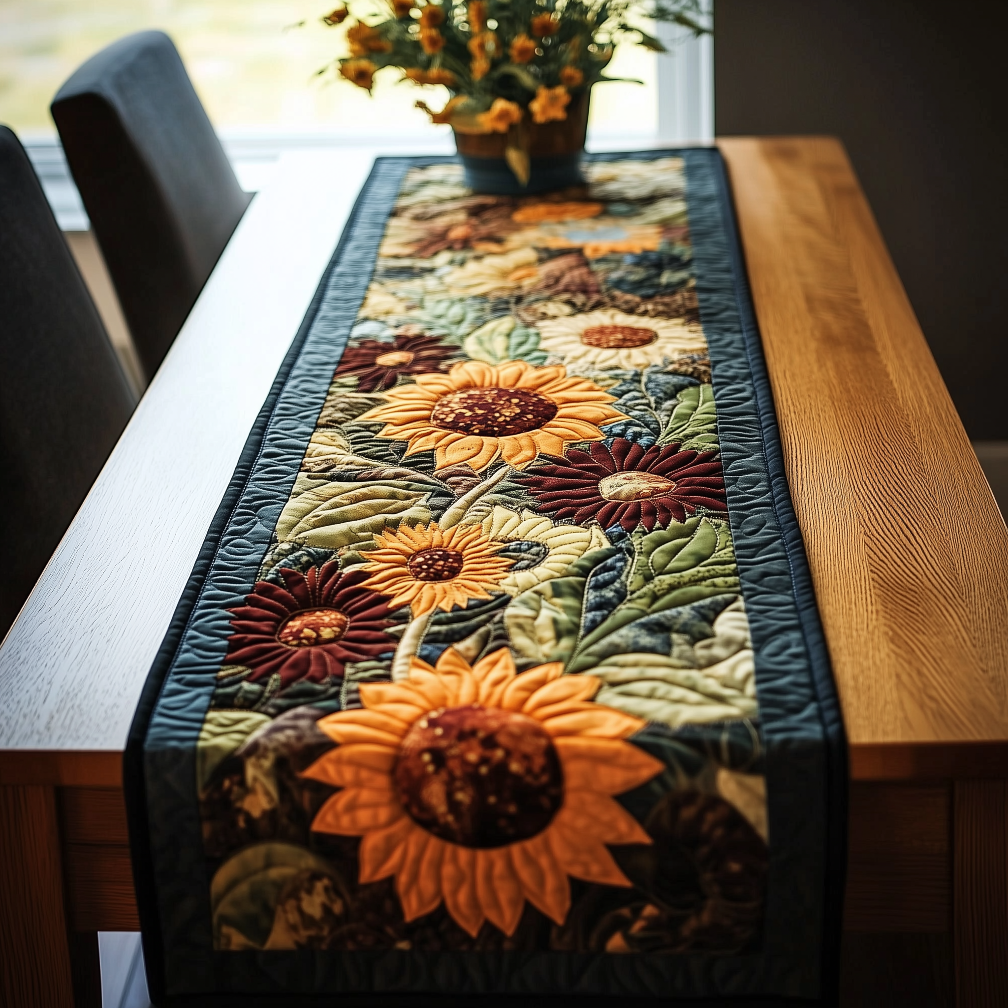 Autumn Sunflowers Quilted Table Runner Decorations Holiday Dining Table Runner Sunflower Gift Items-1
