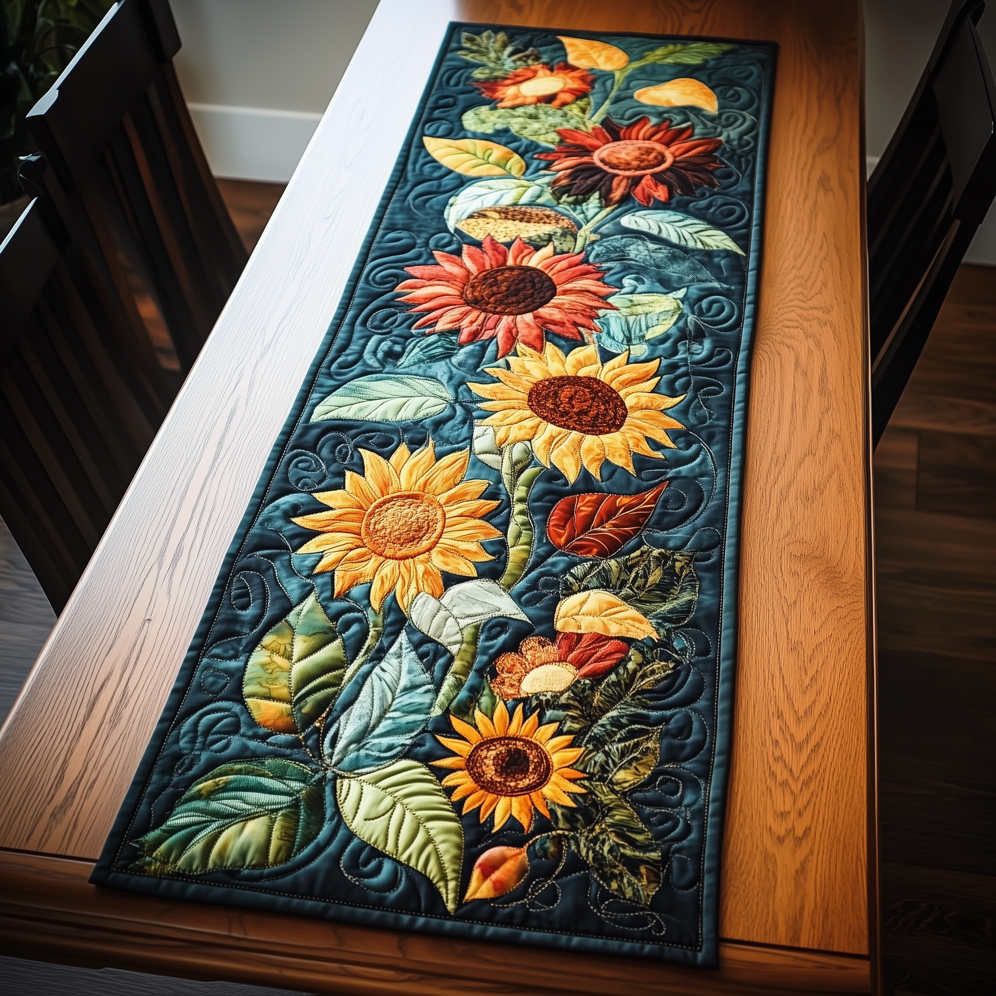 Autumn Sunflowers Quilted Table Runner Modern Coffee Table Sunflower Gifts For Friends-1 Autumn Sunflowers Quilted Table Runner Modern Coffee Table Sunflower Gifts For Friends-1