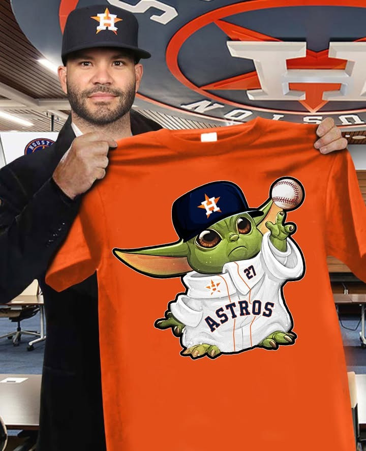 Baby Yoda Houston Astros T-Shirt Cute Baby Yoda Lovers Gifts For Astros Fans-1