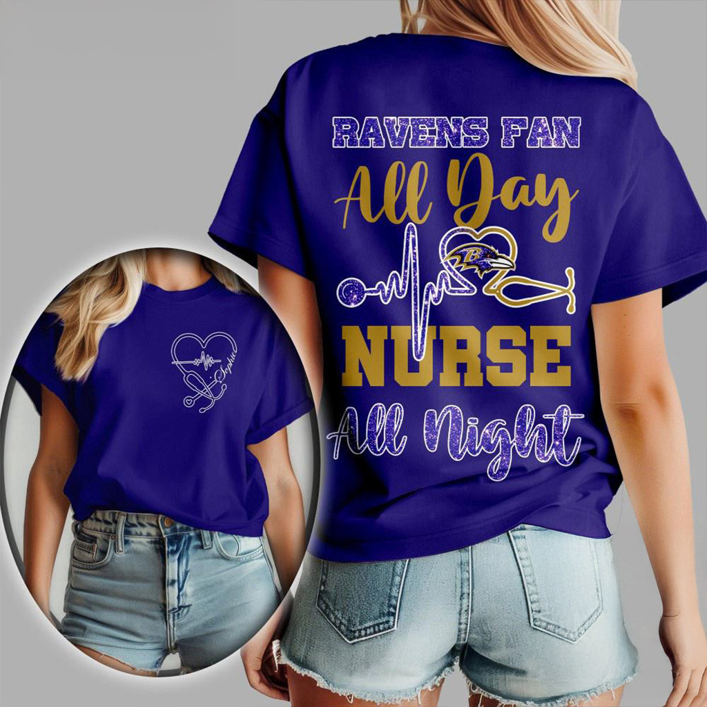 Baltimore Ravens NFL All Day Nurse All Night Shirt Baltimore Ravens Merch Gifts For Her-1
