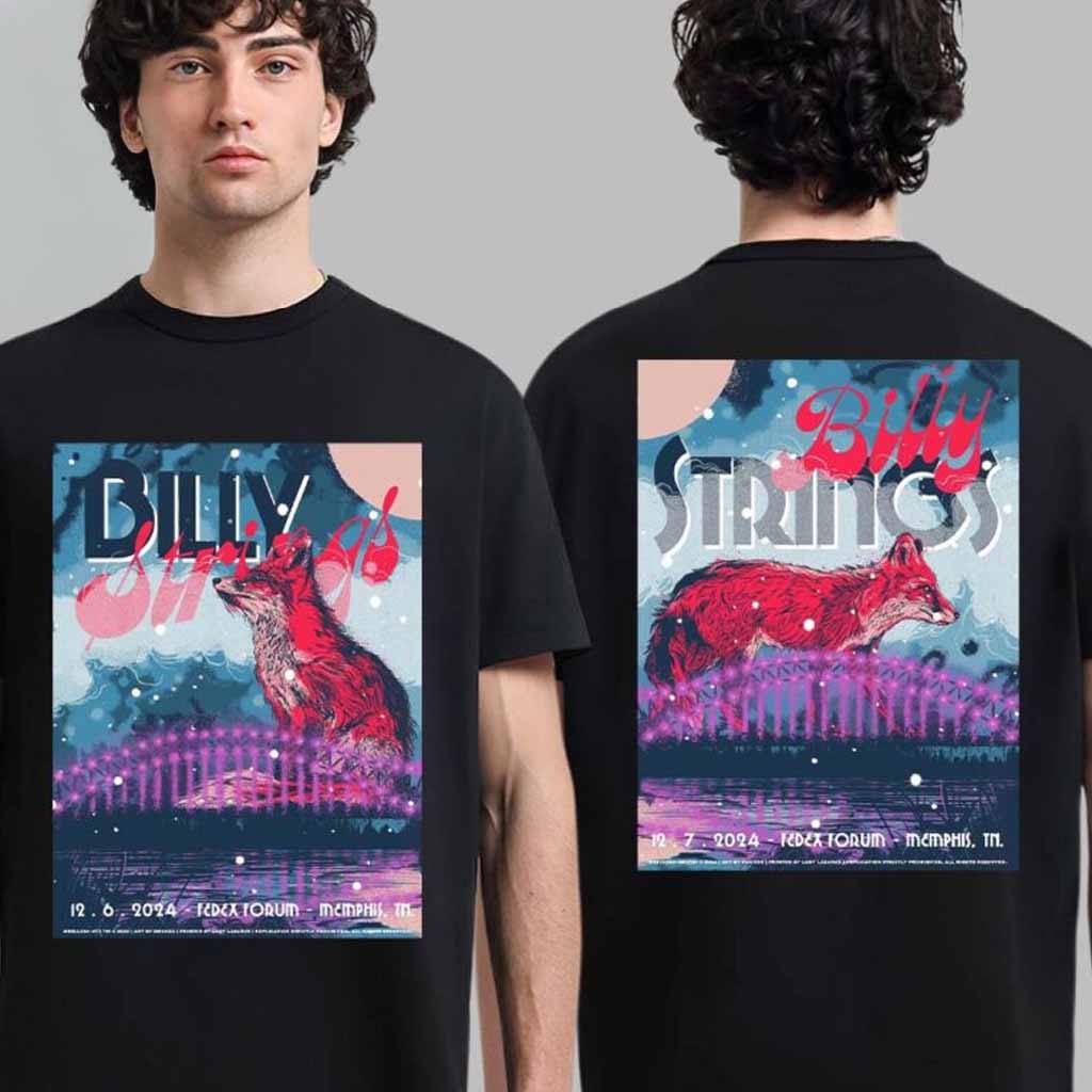 Billy Strings Memphis Tennessee Combined Poster At Fedexforum On December 6 And 7 2024 Two Fox Artwork T-Shirt Billy Strings Merch For Fans-1