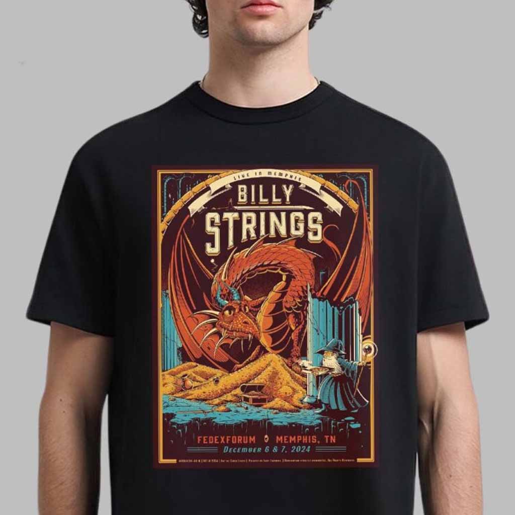Billy Strings Memphis Tennessee Dual Night Poster At Fedexforum On December 6 And 7 2024 Dragon Versus Witch Artwork T-Shirt Billy Strings Merch-1