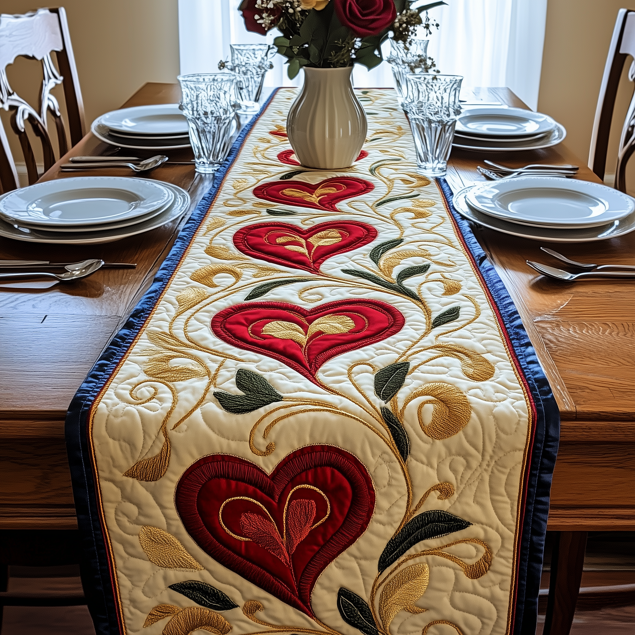 Blooming Hearts Quilted Table Runner Good Valentine's Gifts-1 Blooming Hearts Quilted Table Runner Good Valentine's Gifts-1
