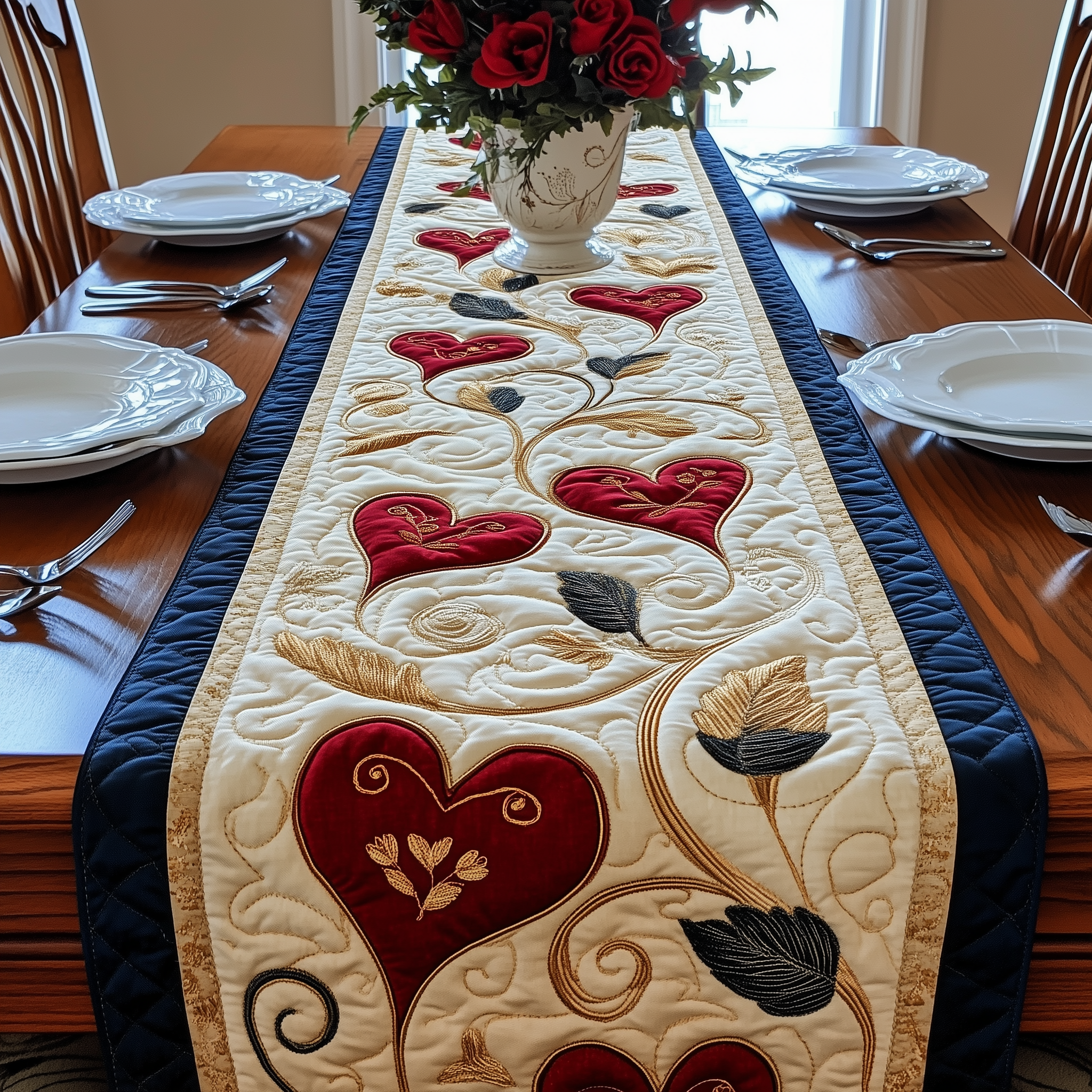 Blooming Hearts Quilted Table Runner Great Valentines Gifts For Her-1 Blooming Hearts Quilted Table Runner Great Valentines Gifts For Her-1