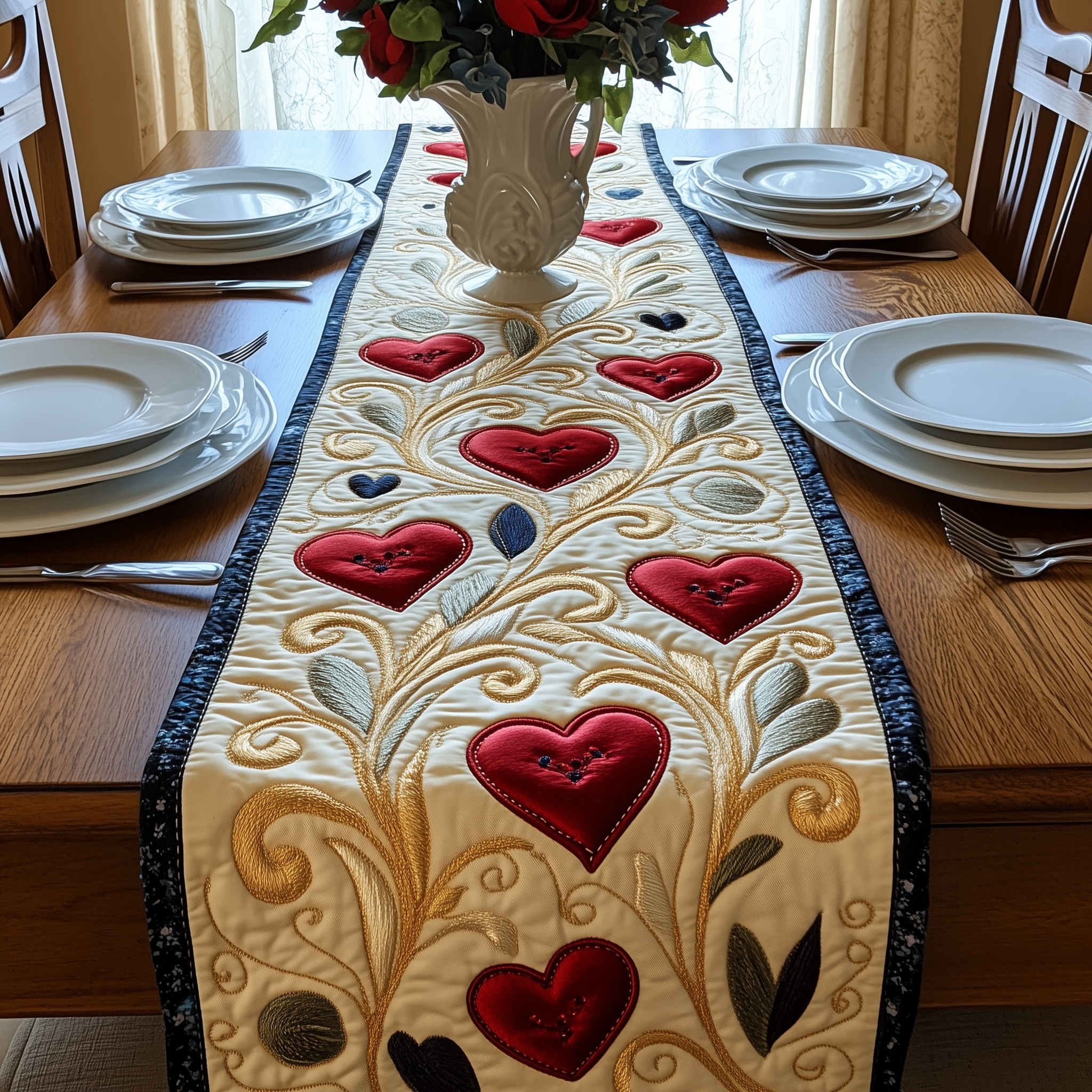 Blossoms of Love Quilted Table Runner Valentine Day Gifts For Mother In Law-1 Blossoms of Love Quilted Table Runner Valentine Day Gifts For Mother In Law-1