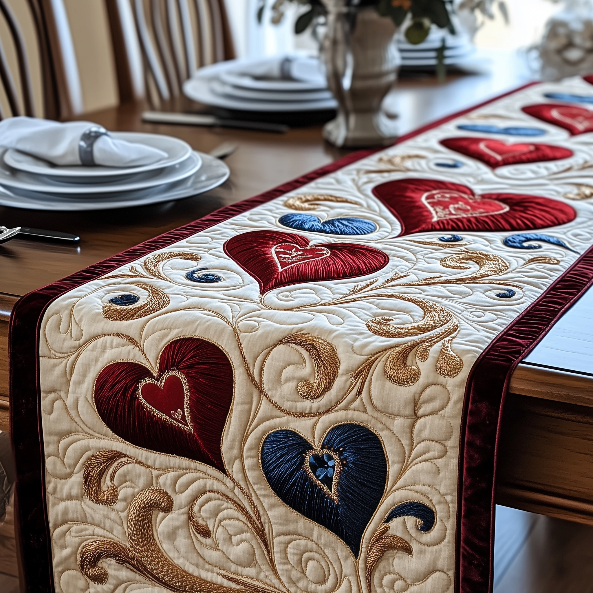 Blossoms of Love Quilted Table Runner Valentine Day Presents For Mother In Law-1 Blossoms of Love Quilted Table Runner Valentine Day Presents For Mother In Law-1