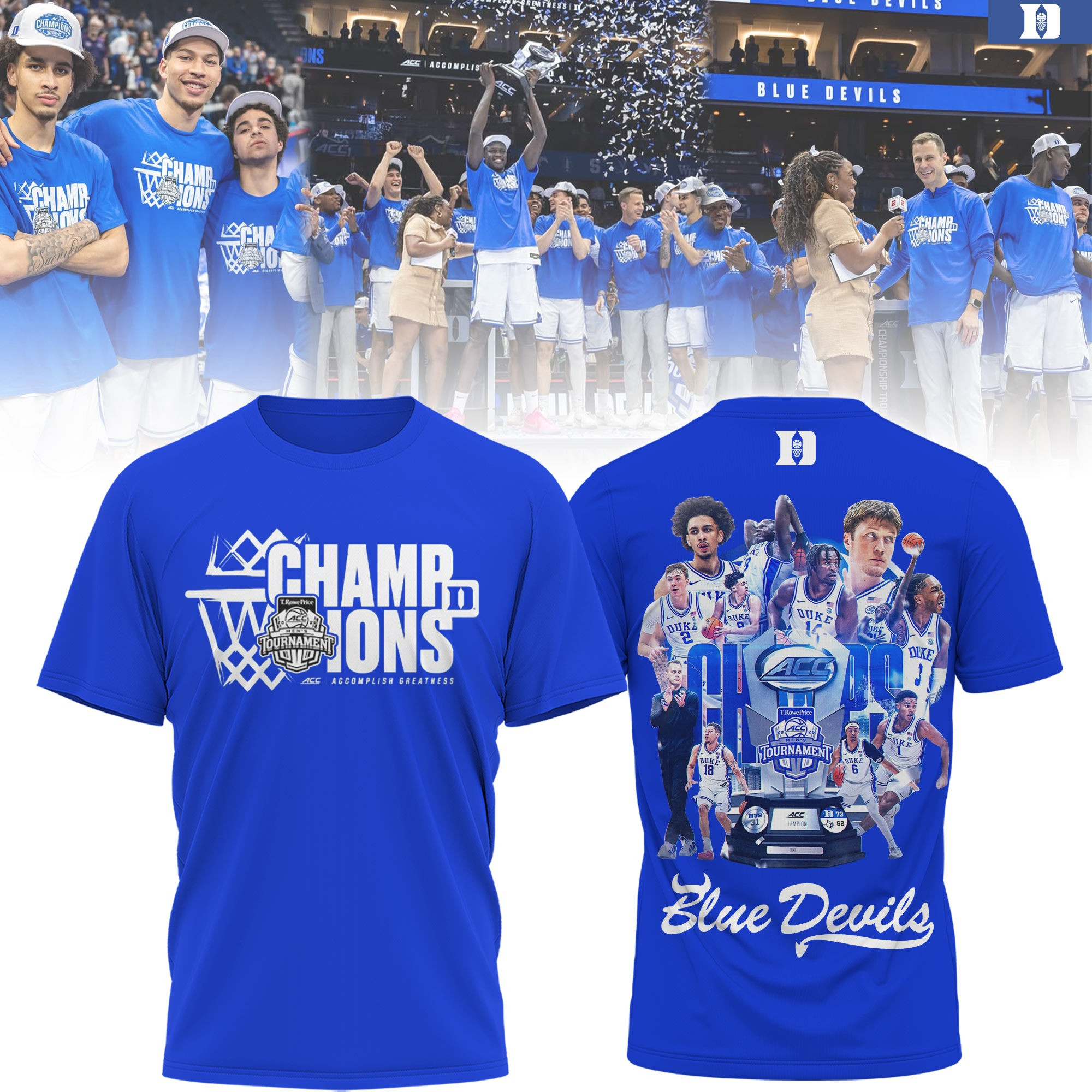 Blue Devils Duke ACC Championship Shirt 2025 Men's Basketball Champions Tee Shirts Apparel-1 Blue Devils Duke ACC Championship Shirt 2025 Men's Basketball Champions Tee Shirts Apparel-1