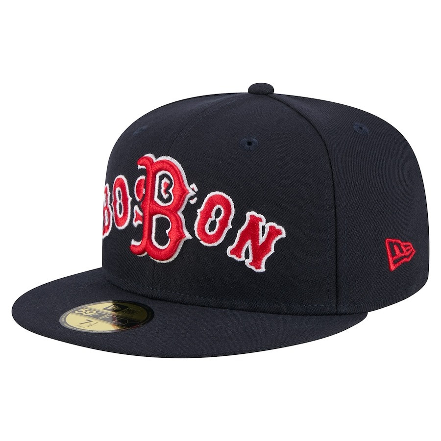 Boston Red Sox New Era Overlap Hat MLB 59FIFTY Fitted Cap Gear Merch Gifts For Fans-1
