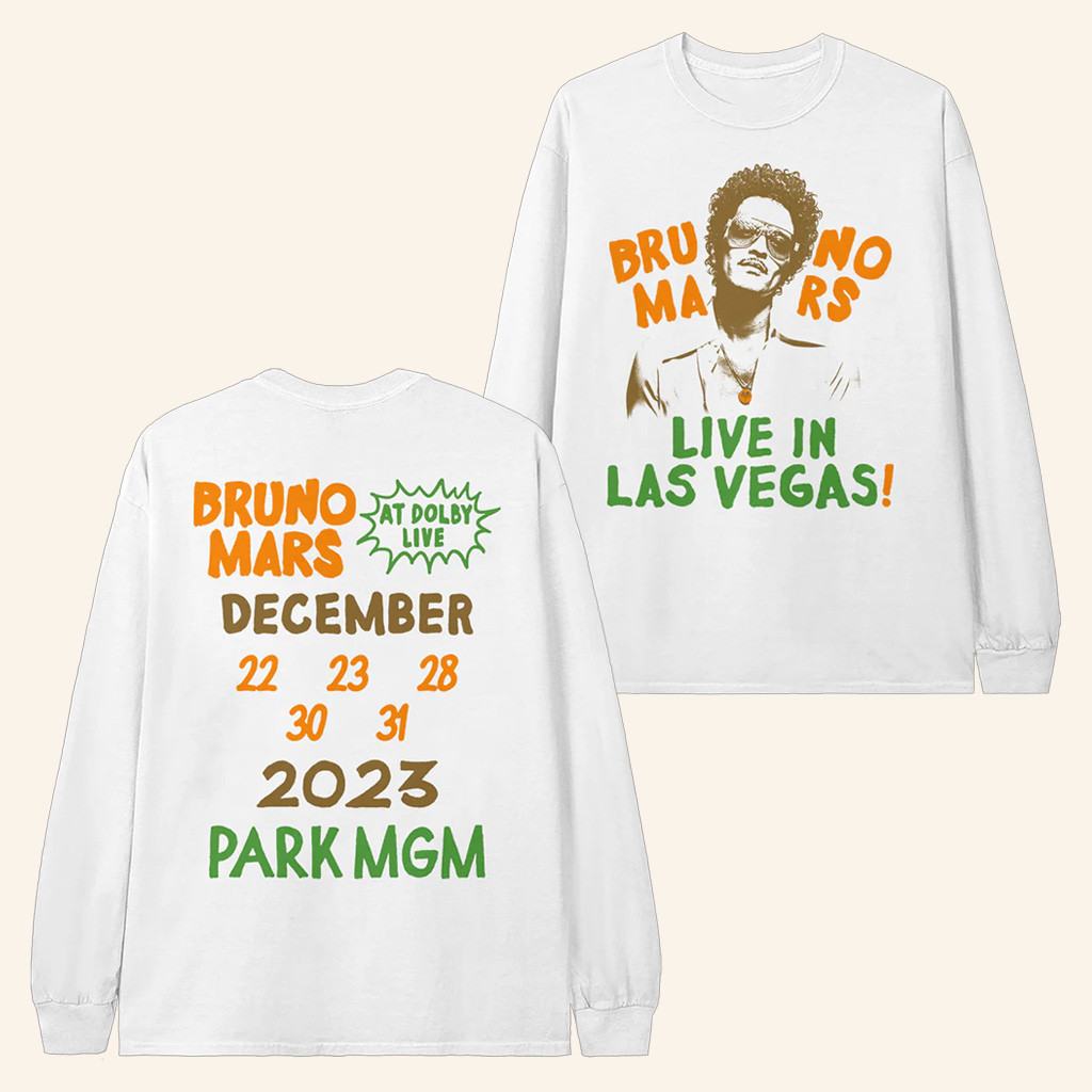 Bruno Mars Merch Bruno Mars Live In Las Vegas Long Sleeve Shirt Gifts For Music Fans-1