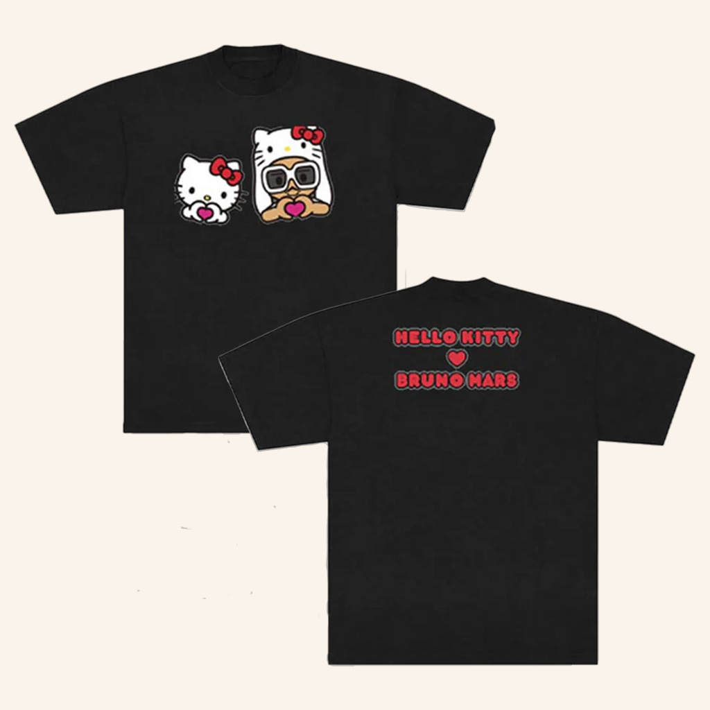 Bruno Mars Merch Hello Kitty X Bruno Mars Black T-Shirt Presents For Music Lovers-1 Bruno Mars Merch Hello Kitty X Bruno Mars Black T-Shirt Presents For Music Lovers-1