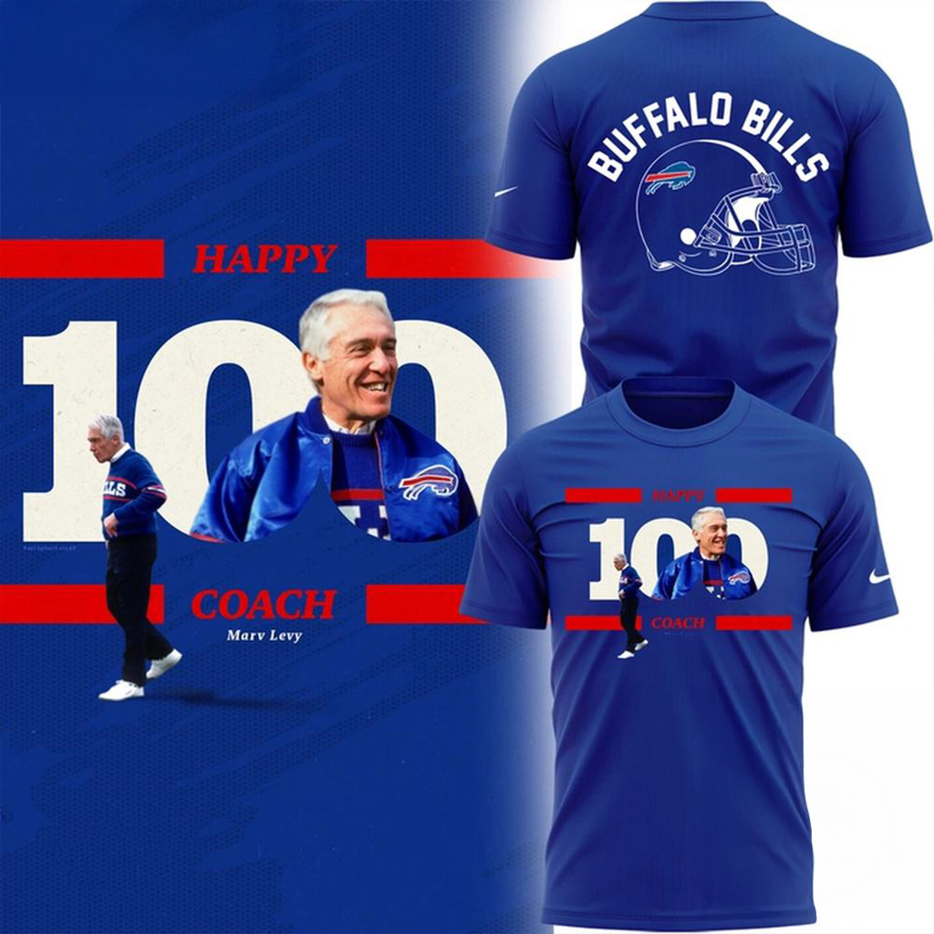 Buffalo Bills Marv Levy Happy One Hundred Coach T-Shirt Buffalo Bills Merch Fans Gifts-1