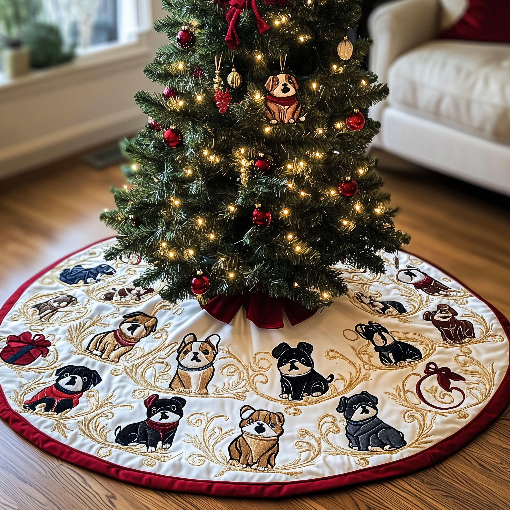 Bulldog Quilted Tree Skirt Xmas Tree Decorations Holiday Gifts For Dog Lovers Owners-1 Bulldog Quilted Tree Skirt Xmas Tree Decorations Holiday Gifts For Dog Lovers Owners-1