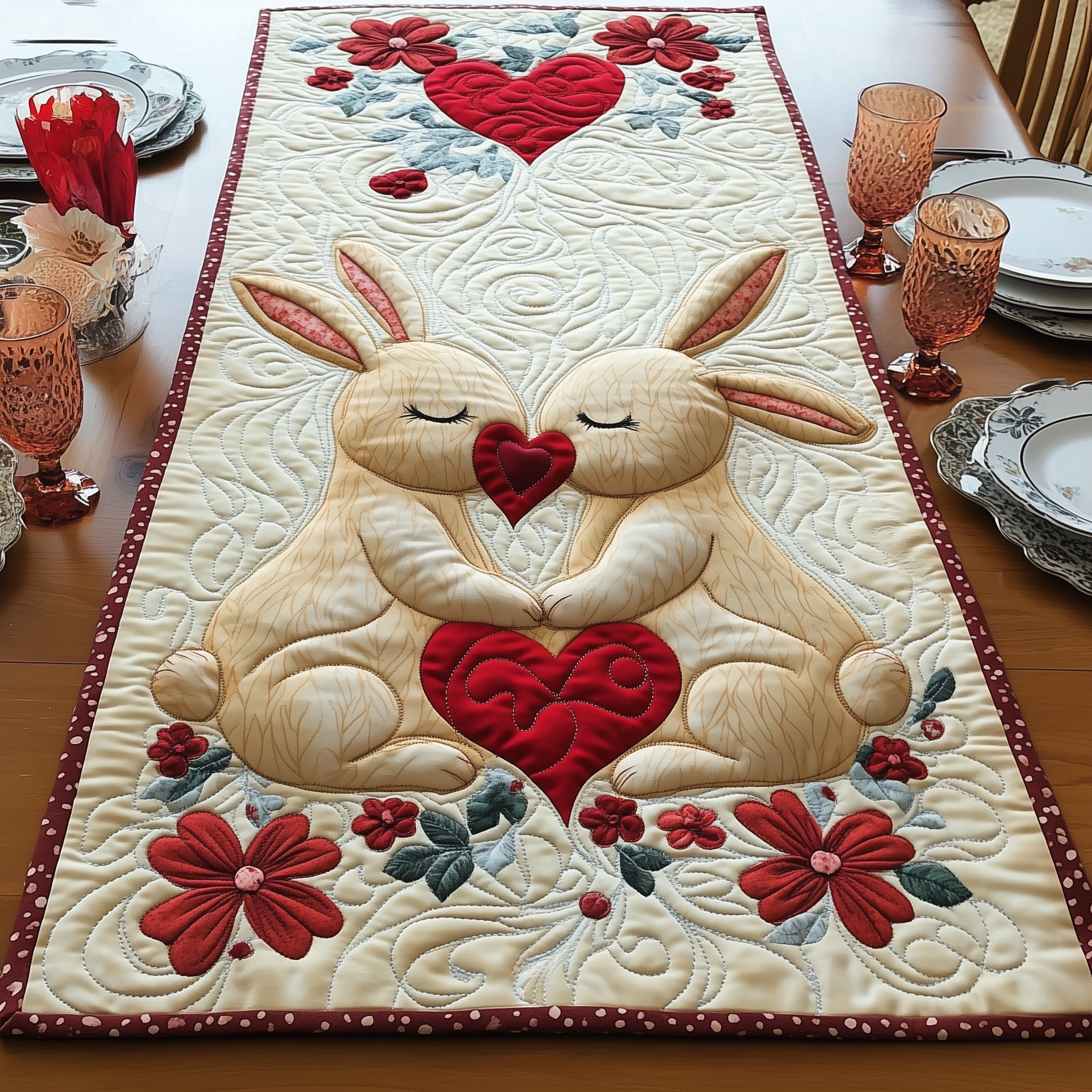 Bunny Couple Quilted Table Runner Best Valentine Day Gifts For Men-1 Bunny Couple Quilted Table Runner Best Valentine Day Gifts For Men-1