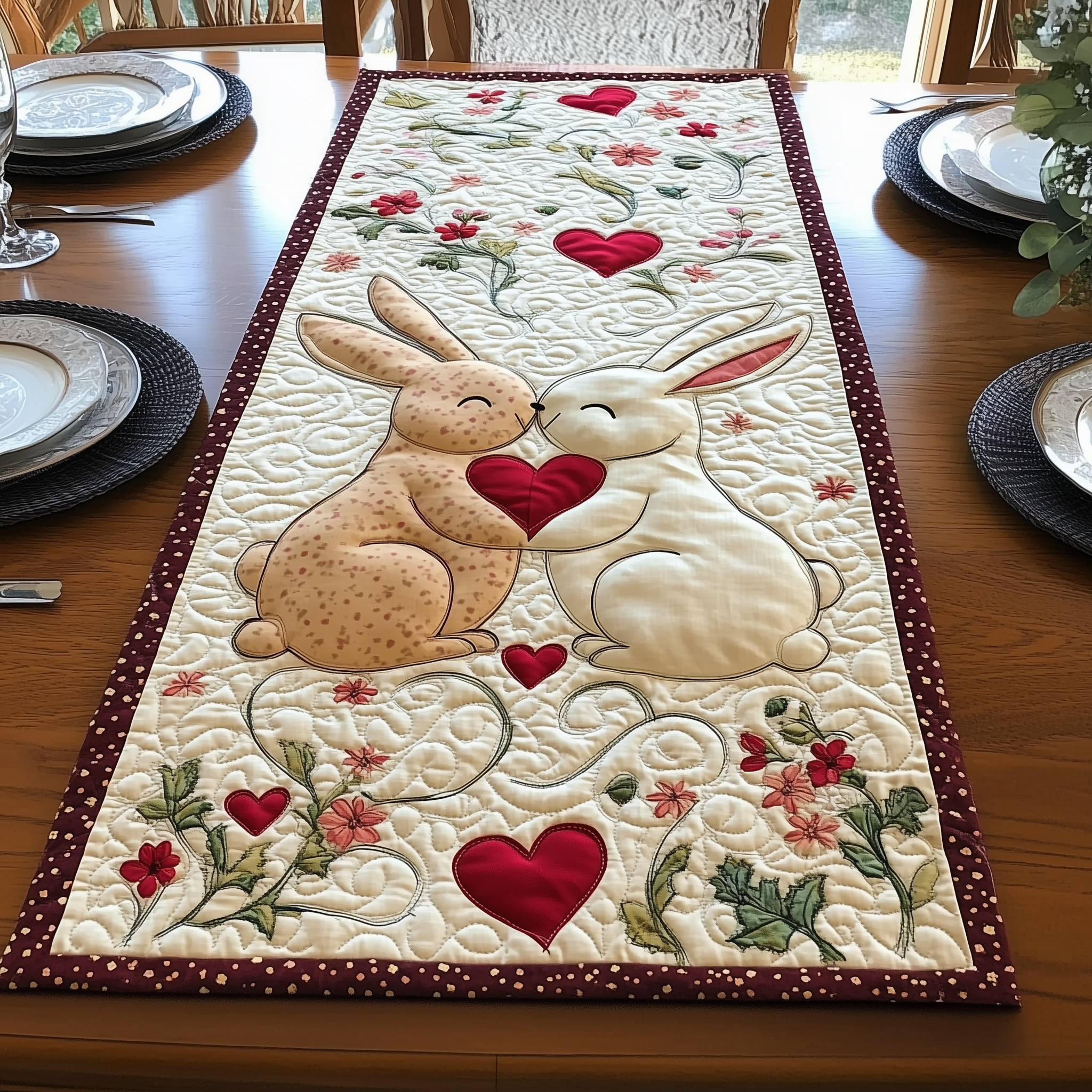 Bunny Couple Quilted Table Runner Valentine Day Gifts For Husband-1 Bunny Couple Quilted Table Runner Valentine Day Gifts For Husband-1
