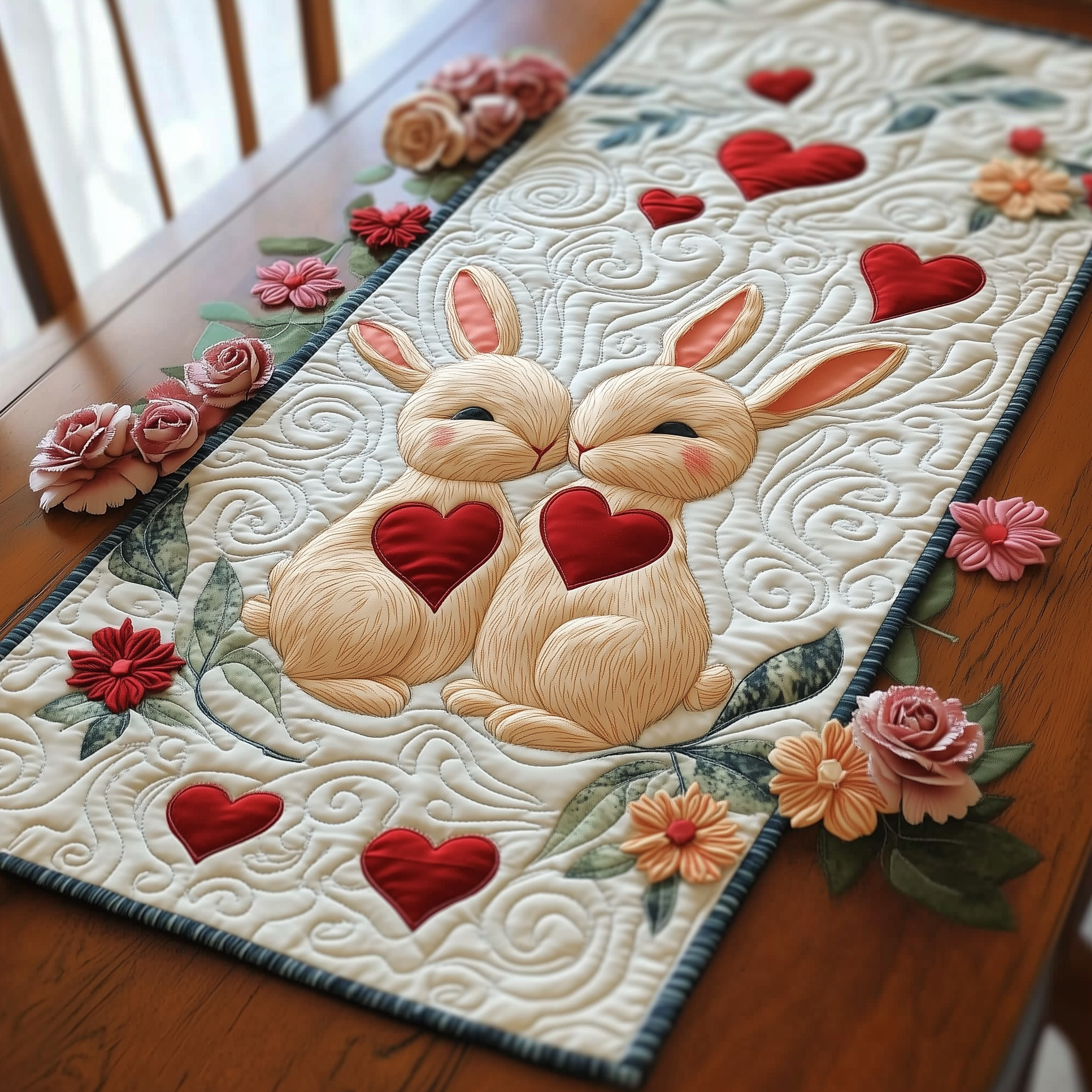 Bunny Couple Quilted Table Runner Valentine Day Ideas For Wife-1