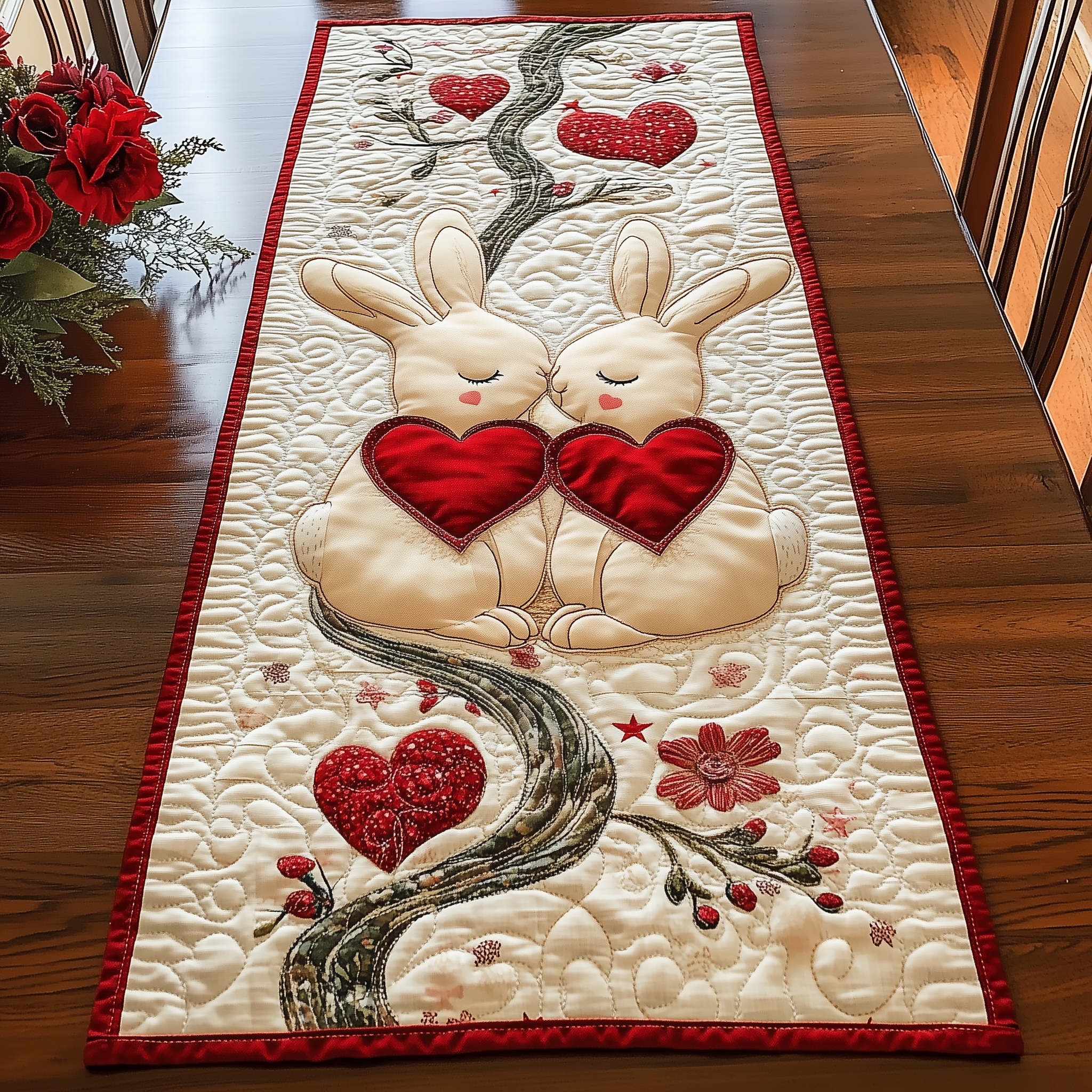 Bunny Couple Quilted Table Runner Valentine Day Present Ideas-1 Bunny Couple Quilted Table Runner Valentine Day Present Ideas-1