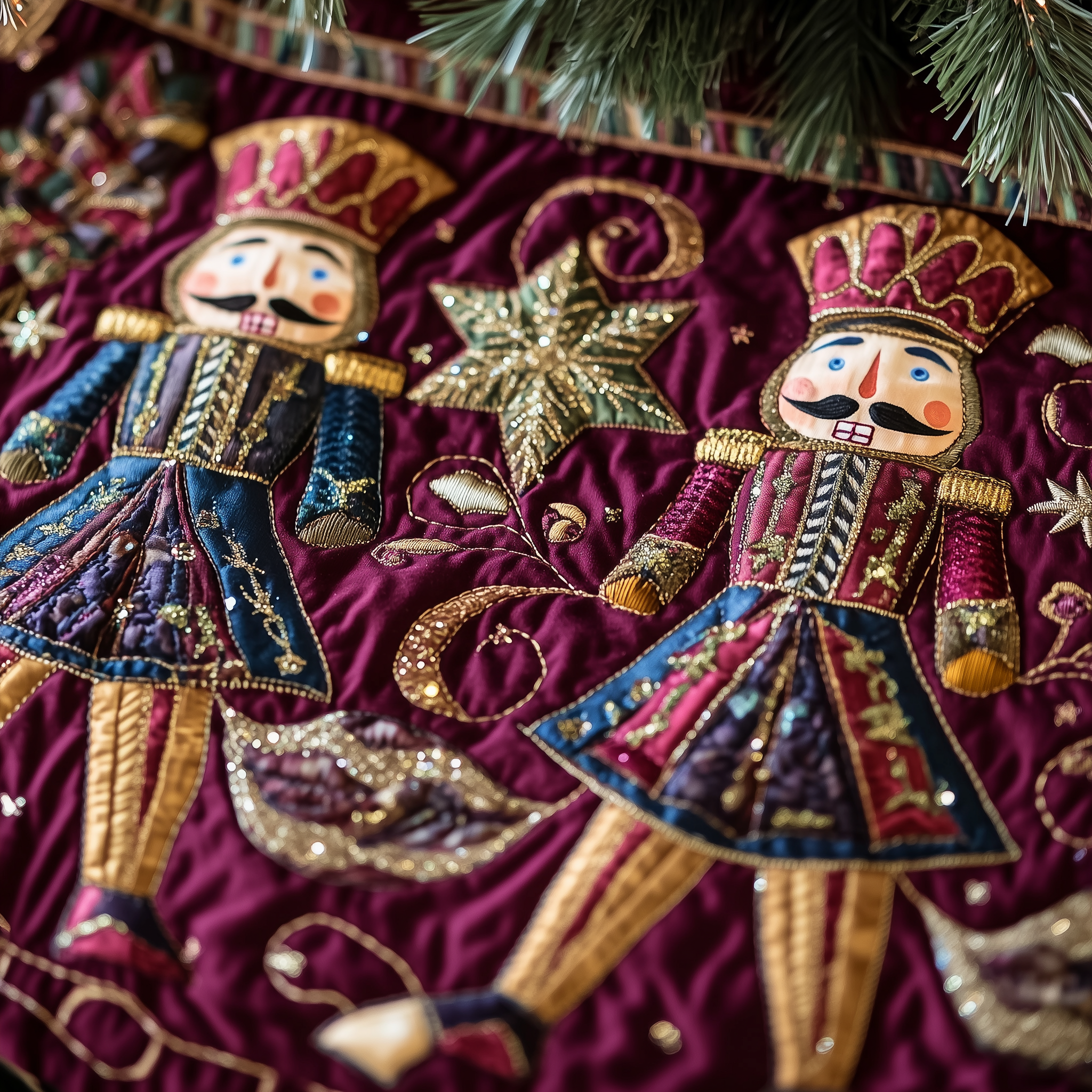 Burgundy Nutcrackers Quilted Tree Skirt  Holiday Tree Skirt Xmas Decorations Nutcracker Christmas Gifts-1 Burgundy Nutcrackers Quilted Tree Skirt  Holiday Tree Skirt Xmas Decorations Nutcracker Christmas Gifts-1