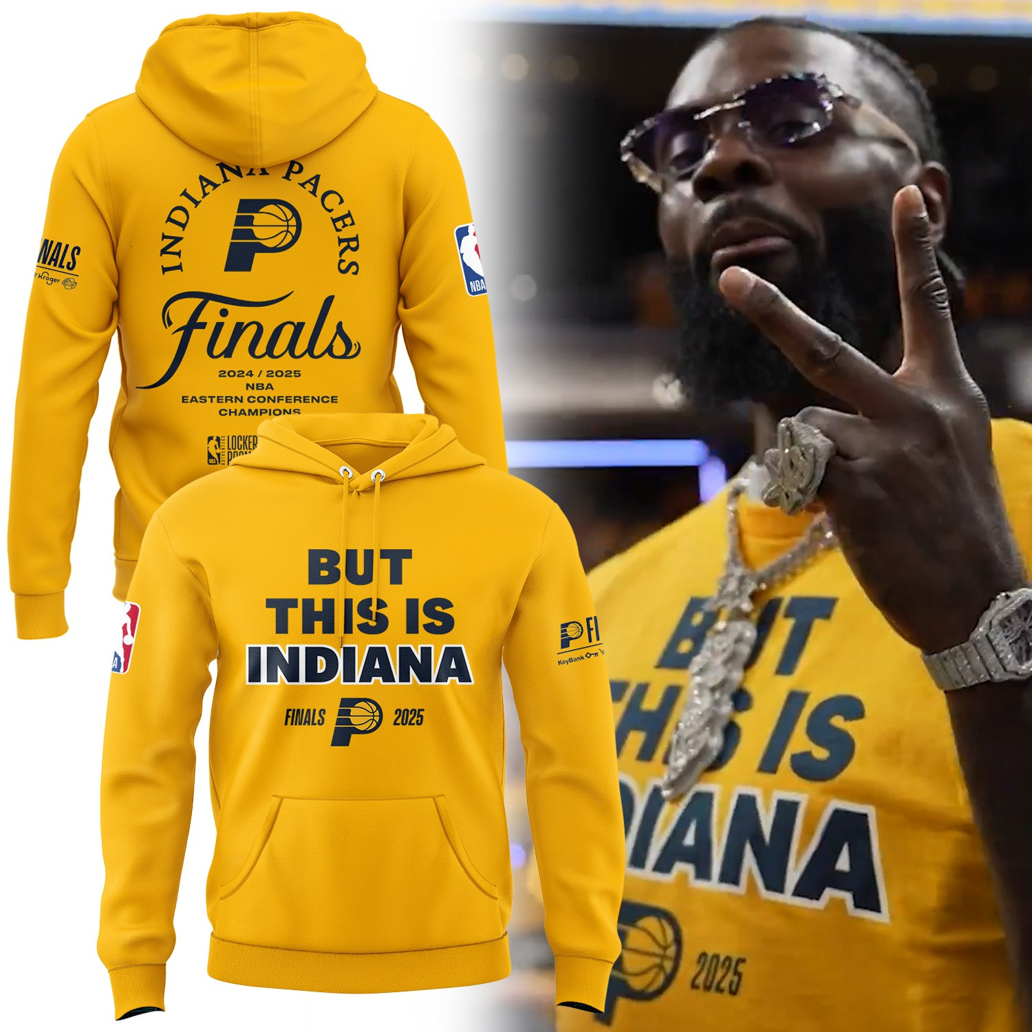 But This Is Indiana Yellow Hoodie Indiana Pacers Eastern Conference Champions 2025 Fan Gear-1