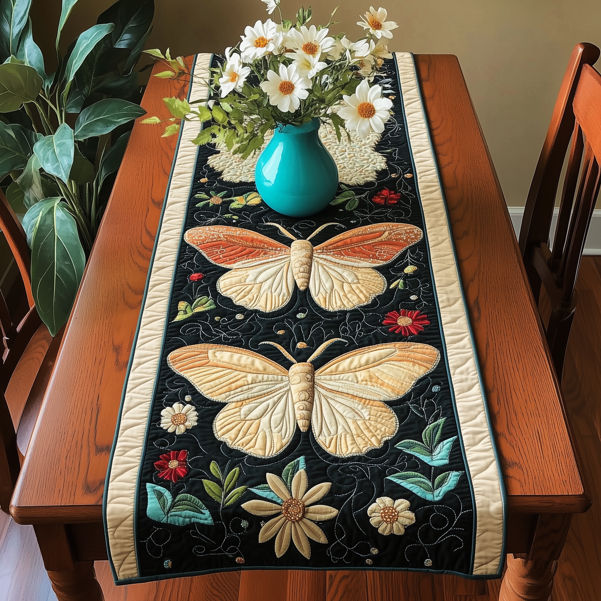 Butterfly Blooming Garden Quilted Table Runner Butterfly Gift Ideas For Her-1 Butterfly Blooming Garden Quilted Table Runner Butterfly Gift Ideas For Her-1