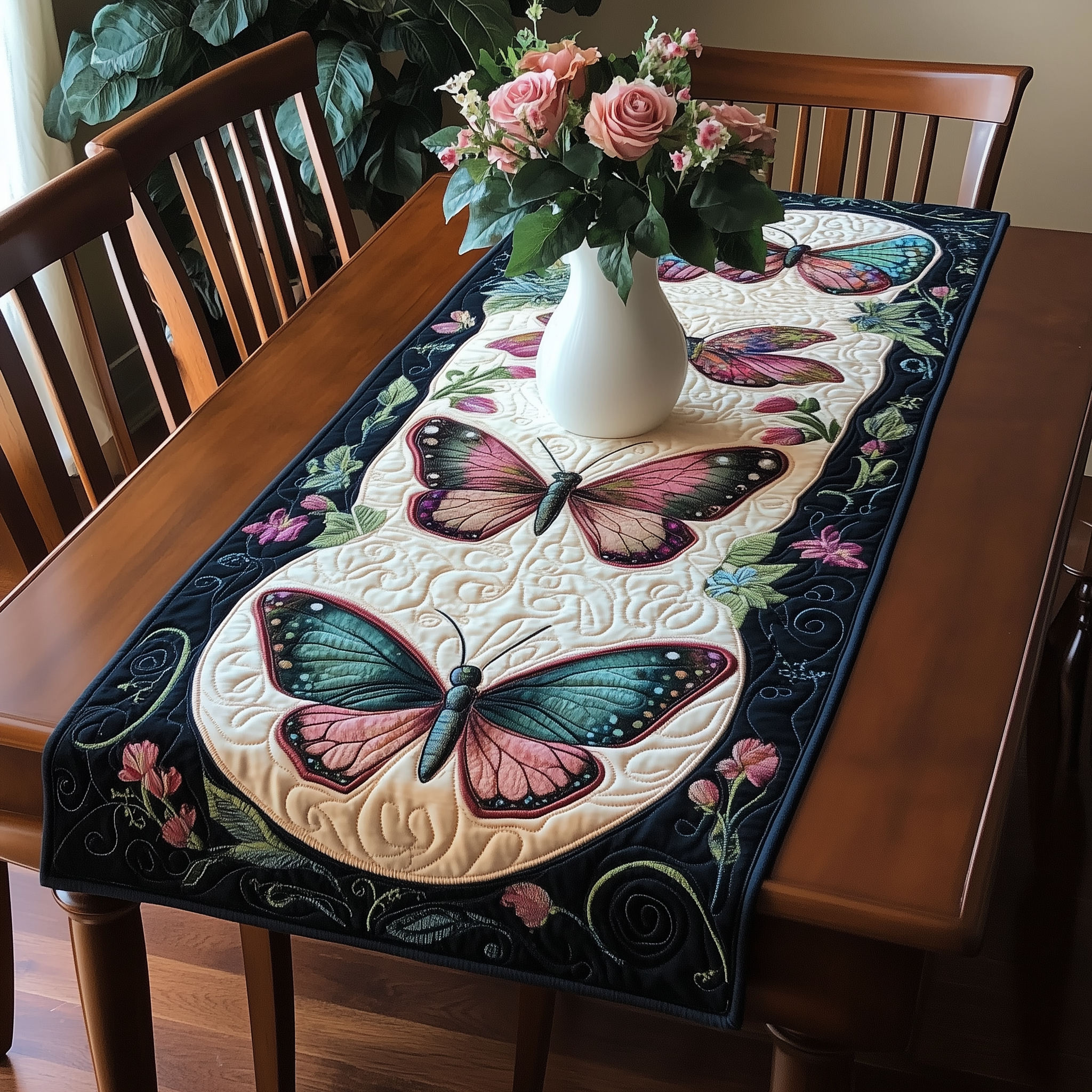 Butterfly Blooming Garden Quilted Table Runner Butterfly Gift Ideas For Lovers-1 Butterfly Blooming Garden Quilted Table Runner Butterfly Gift Ideas For Lovers-1