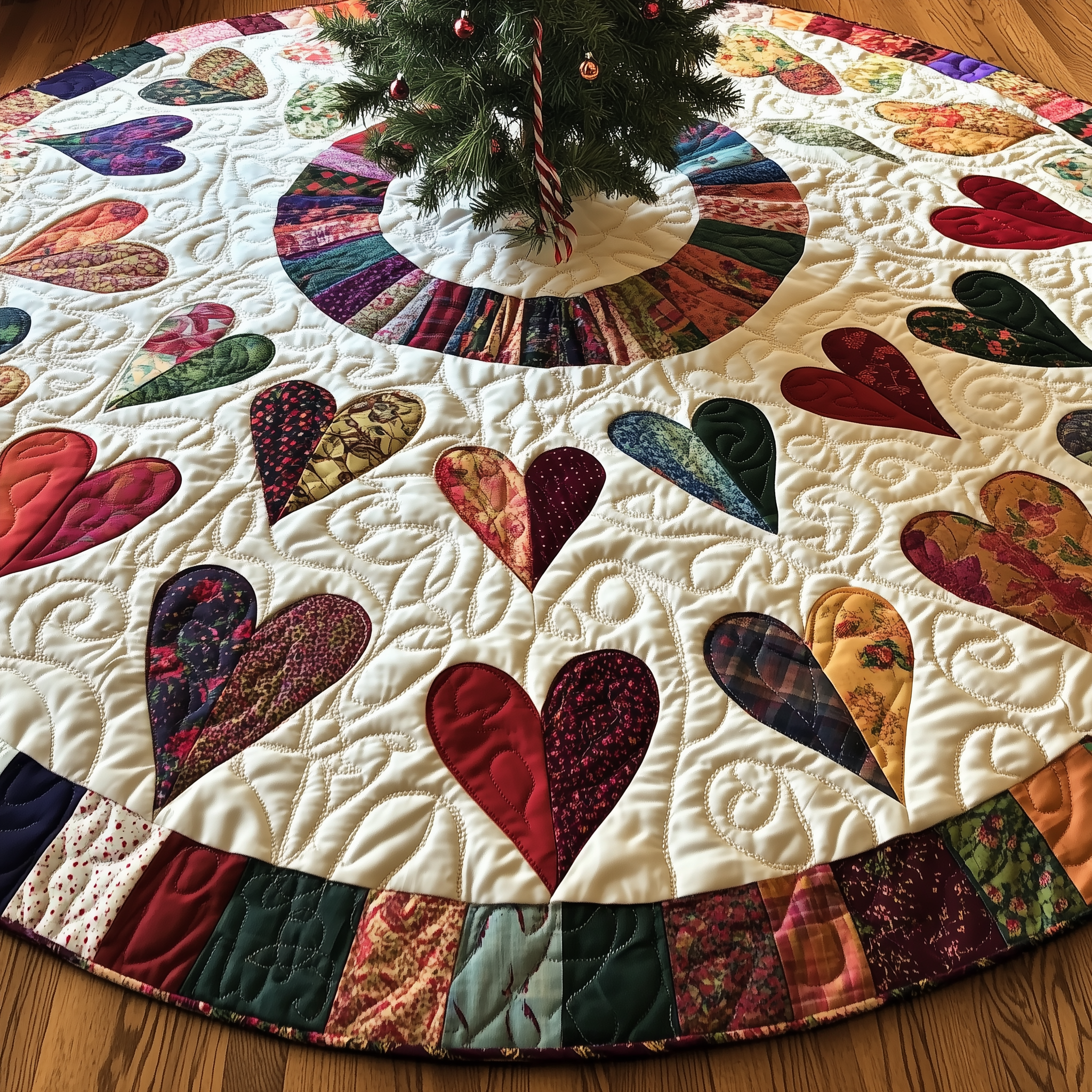 Candy Heart Christmas Quilted Tree Skirt Cute Holiday Xmas Surround Tree Base Cover Indoor Home Decorations Gift-1 Candy Heart Christmas Quilted Tree Skirt Cute Holiday Xmas Surround Tree Base Cover Indoor Home Decorations Gift-1
