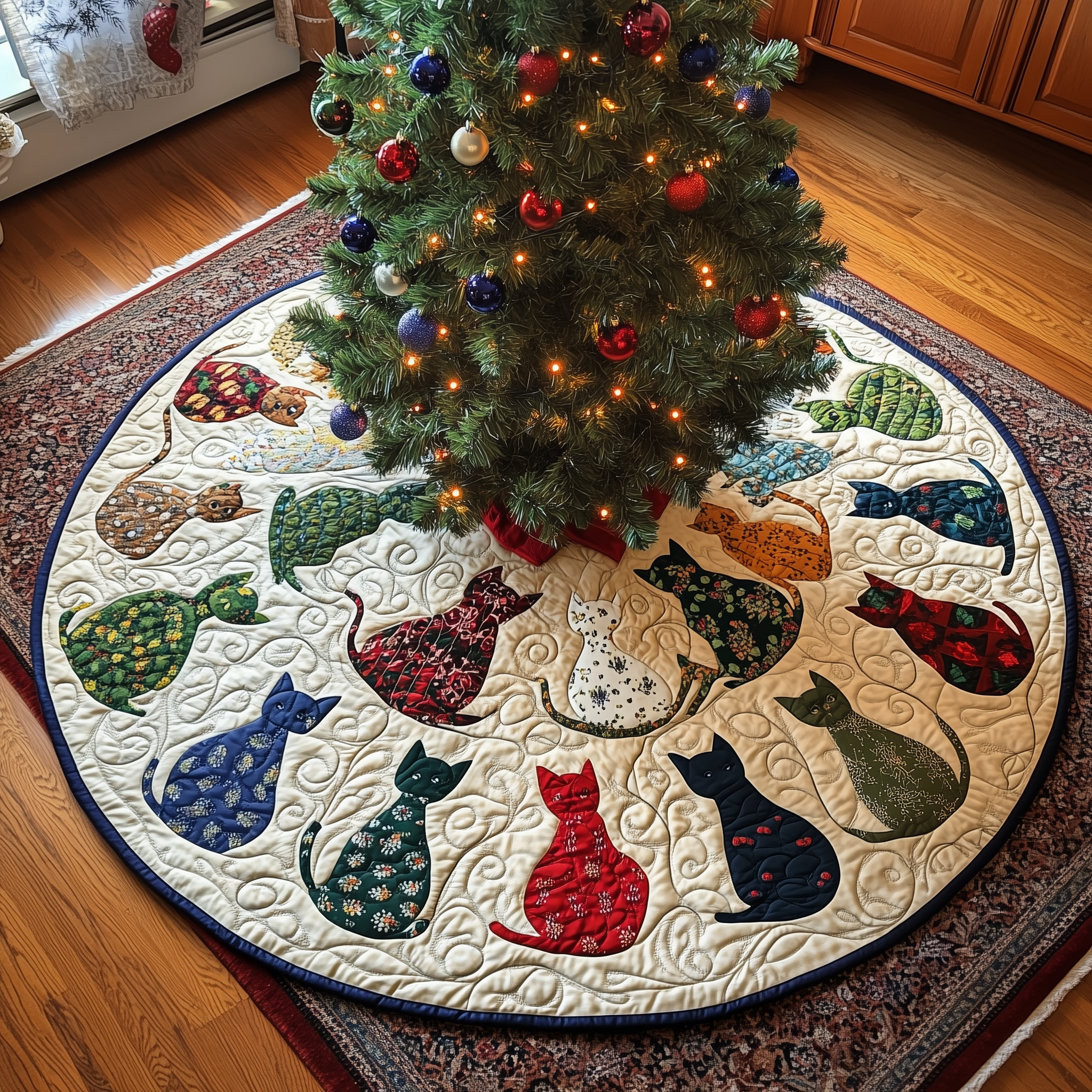 Cat Of Joy Quilted Tree Skirt Xmas Tree Indoor Decorations Cat Mom Christmas Gifts-1 Cat Of Joy Quilted Tree Skirt Xmas Tree Indoor Decorations Cat Mom Christmas Gifts-1