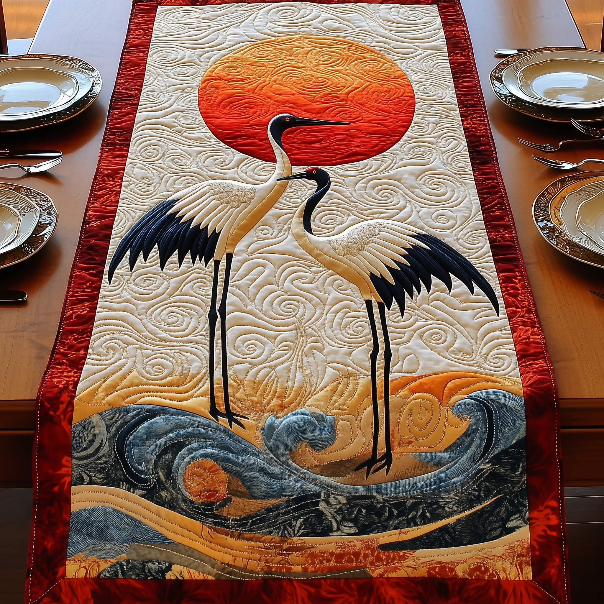 Celestial Crane Quilted Table Runner First Valentine Gift For Boyfriend-1 Celestial Crane Quilted Table Runner First Valentine Gift For Boyfriend-1