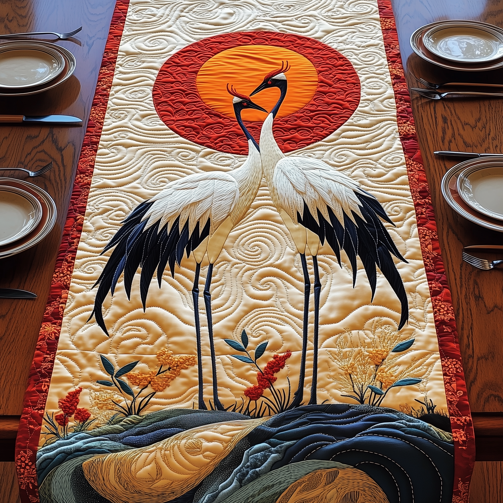 Celestial Crane Quilted Table Runner Valentine Gift Ideas For Him-1 Celestial Crane Quilted Table Runner Valentine Gift Ideas For Him-1