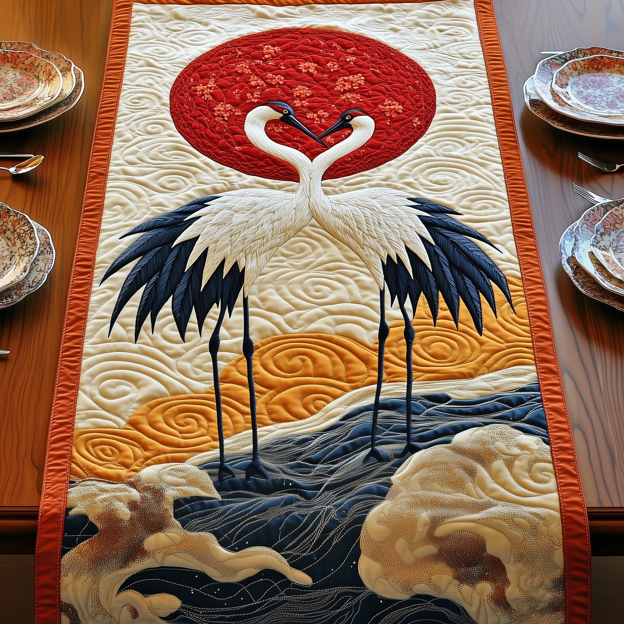 Celestial Crane Quilted Table Runner Valentines For Him-1