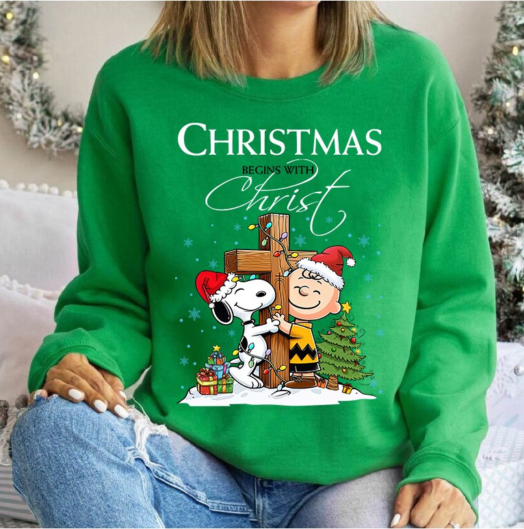 Charlie Snoopy Christmas Begins With Christ Sweatshirt Faith Christian Xmas Crewneck Gifts-1 Charlie Snoopy Christmas Begins With Christ Sweatshirt Faith Christian Xmas Crewneck Gifts-1