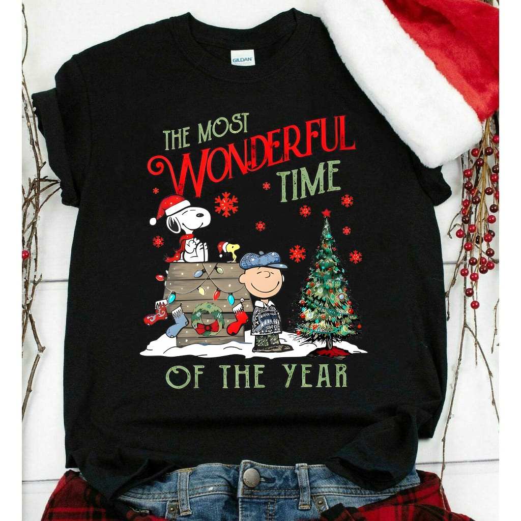 Charlie Snoopy The Most Wonderful Time Of The Year Christmas Shirt Cute Christmas Gifts-1 Charlie Snoopy The Most Wonderful Time Of The Year Christmas Shirt Cute Christmas Gifts-1