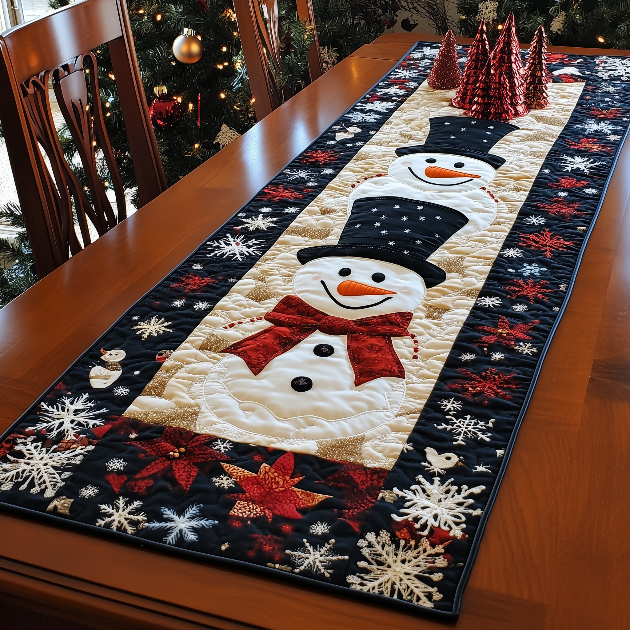 Cheerful Snowman Quilted Table Runner Christmas Holiday Dining Table Runner Decorations Xmas Gifts 2025-1 Cheerful Snowman Quilted Table Runner Christmas Holiday Dining Table Runner Decorations Xmas Gifts 2025-1