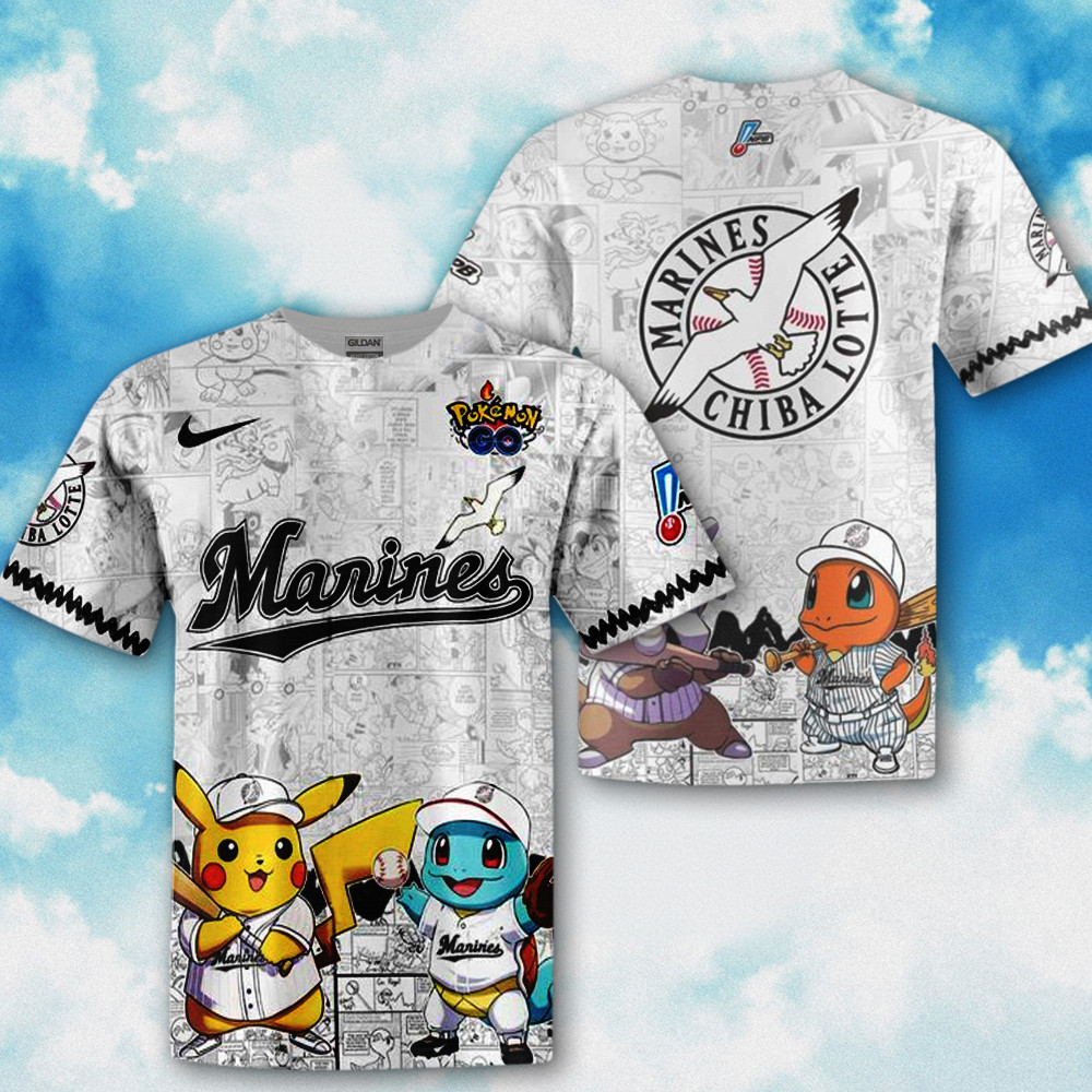 Chiba Lotte Marines x Pokemon Go 2025 T-Shirt Marines Merch Unique Father'sDay Gifts-1 Chiba Lotte Marines x Pokemon Go 2025 T-Shirt Marines Merch Unique Father'sDay Gifts-1