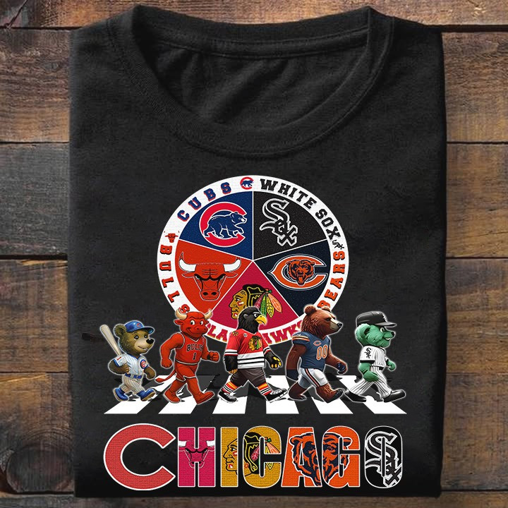 Chicago One City Five Icons Mascots T-Shirt Best Gifts For Chicago Sport Teams Supporters-1