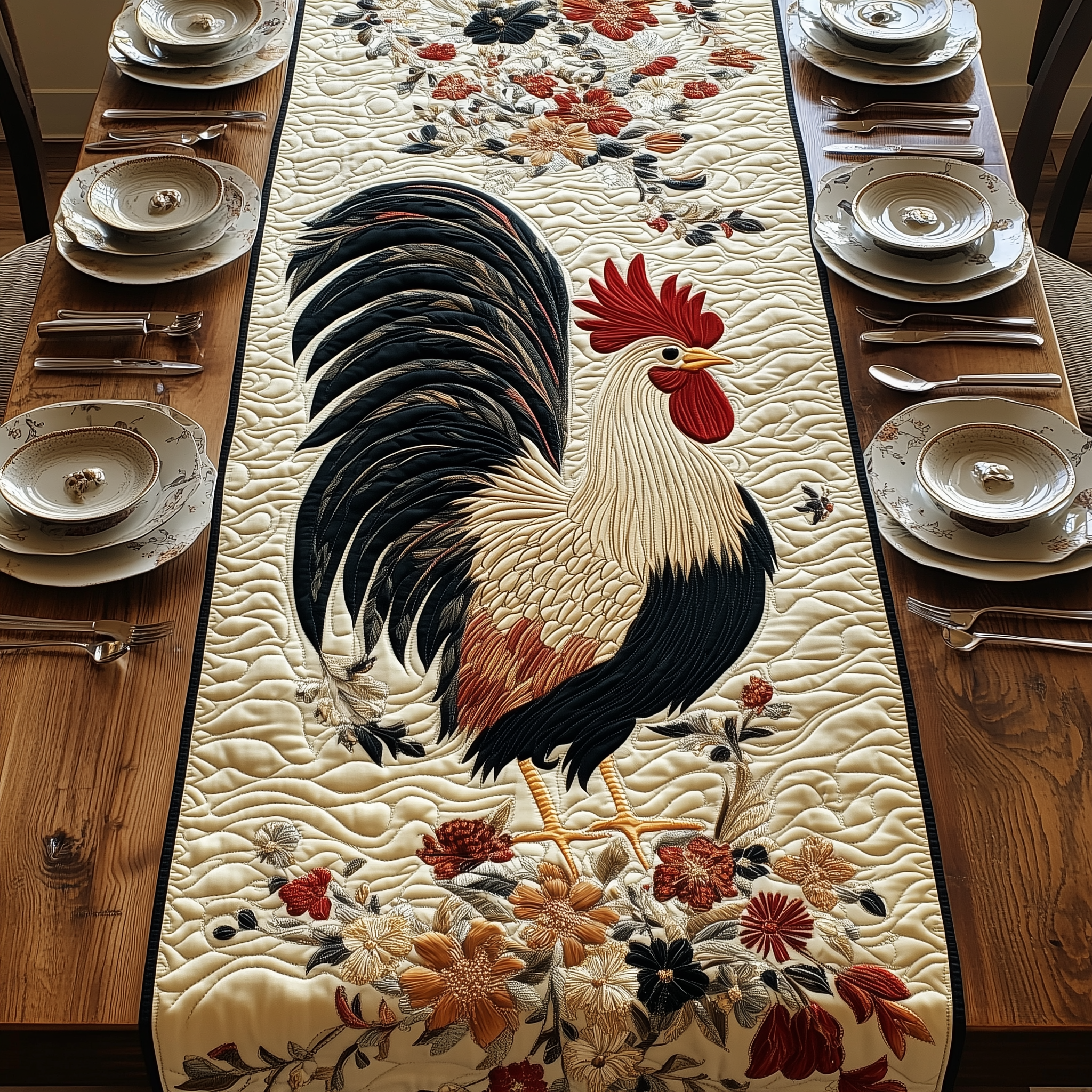 Chicken Quilted Table Runner Modern Dining Table Christmas Chicken Themed Gifts-1 Chicken Quilted Table Runner Modern Dining Table Christmas Chicken Themed Gifts-1