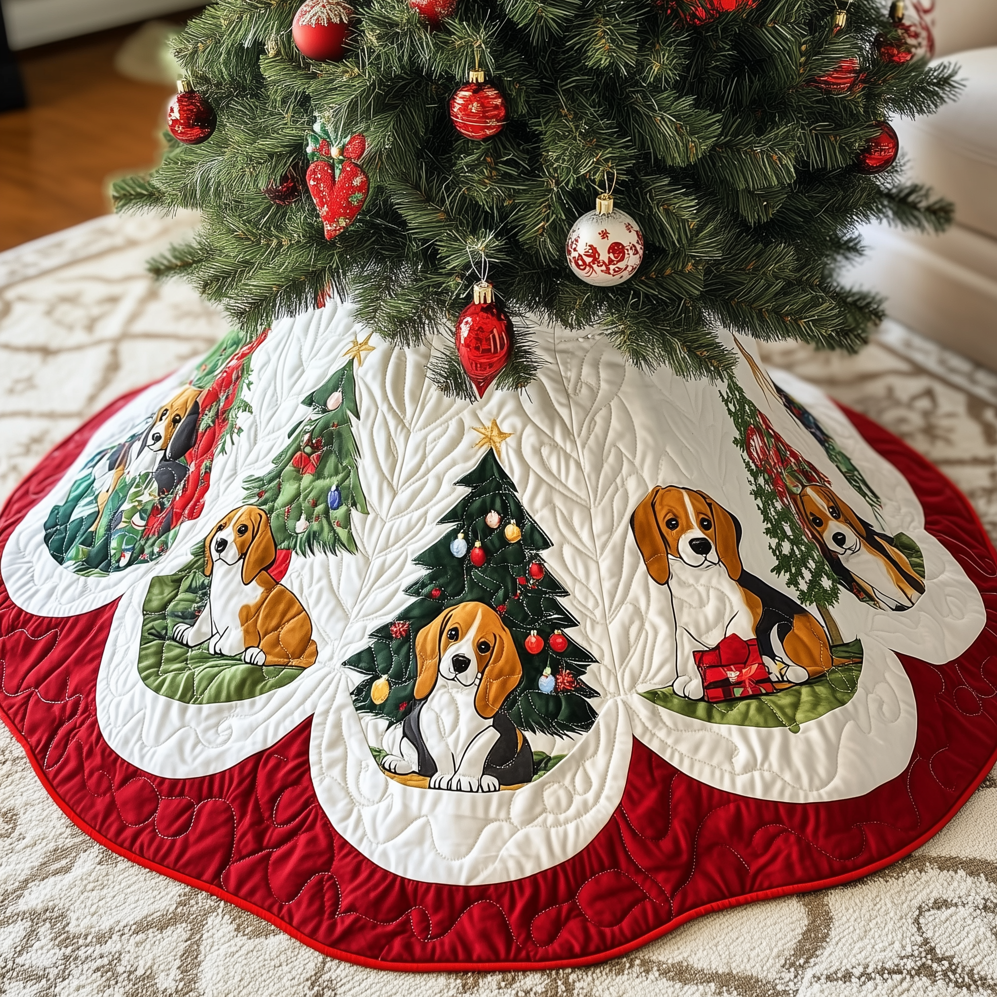 Christmas Beagle Quilted Tree Skirt Indoor Tree Decorations Best Christmas Gifts For Beagle Lovers-1 Christmas Beagle Quilted Tree Skirt Indoor Tree Decorations Best Christmas Gifts For Beagle Lovers-1