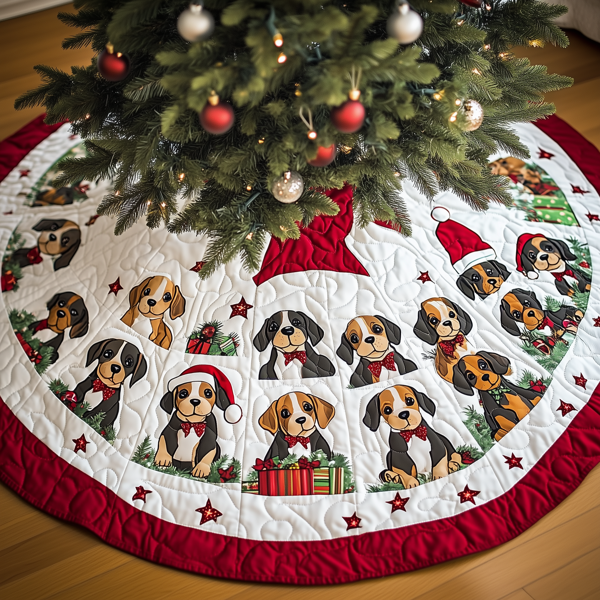 Christmas Beagle Quilted Tree Skirt Xmas Tree Decorations Beagle Merchandise Themed Gifts-1 Christmas Beagle Quilted Tree Skirt Xmas Tree Decorations Beagle Merchandise Themed Gifts-1
